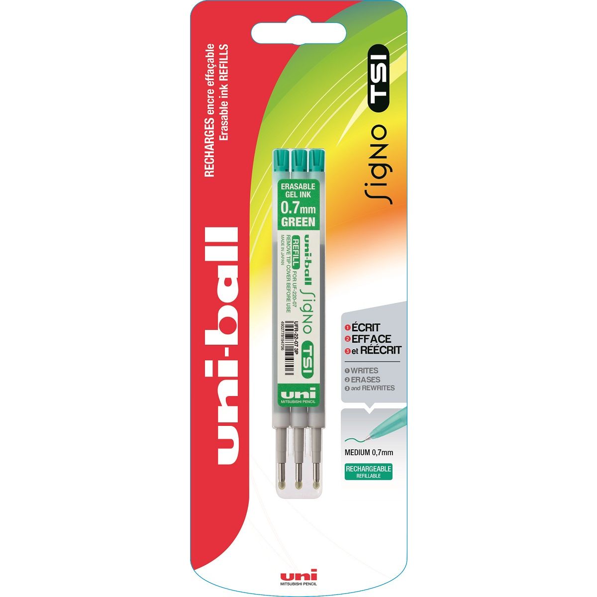UNI BALL Lot de 3 recharges Uni Ball Signo - Vert