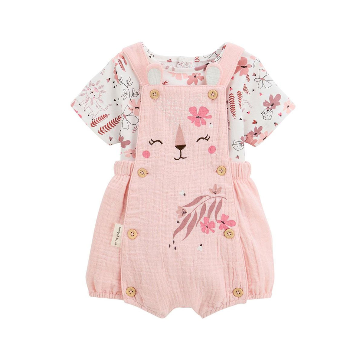 Petit Béguin Ensemble salopette bébé en gaze de coton et t-shirt Petit Safari