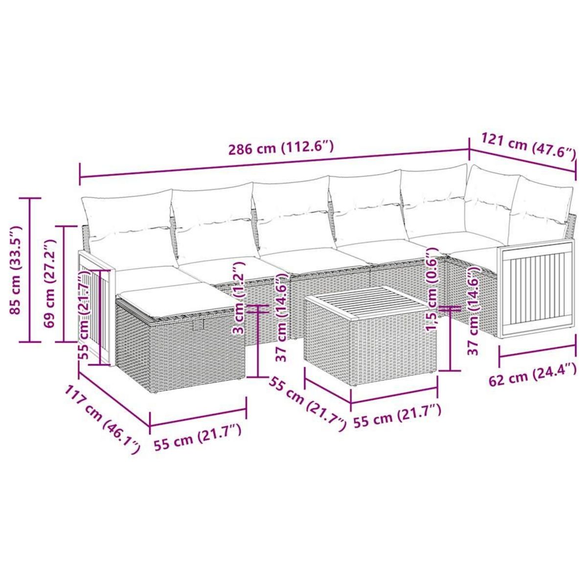 VIDAXL Salon de jardin 8 pcs avec coussins noir resine tressee