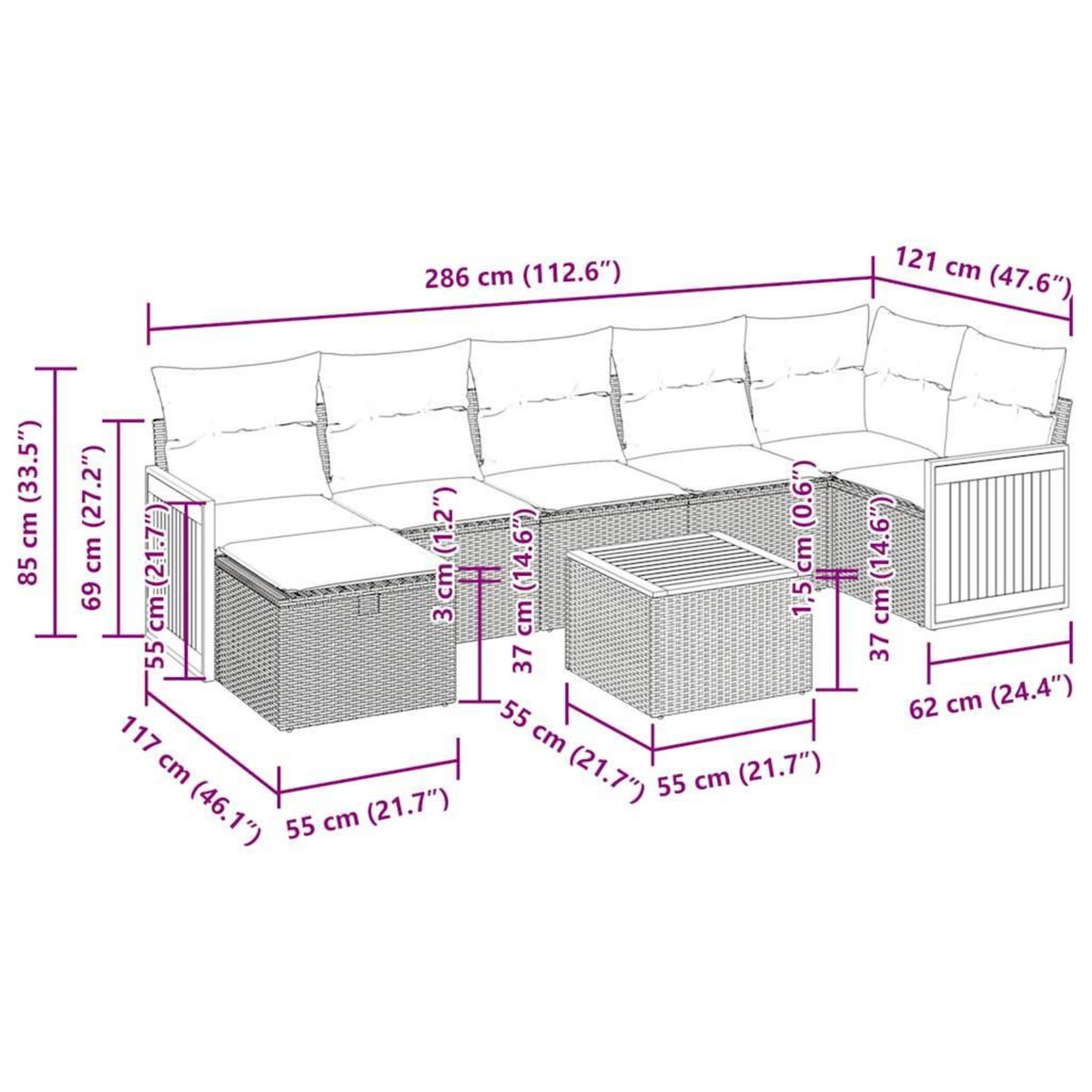 VIDAXL Salon de jardin 8 pcs avec coussins noir resine tressee