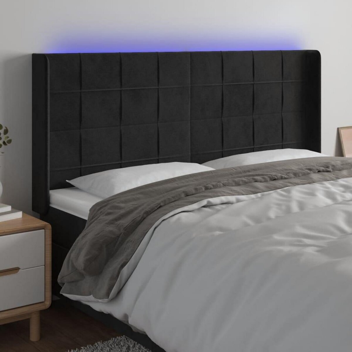 VIDAXL Tete de lit a LED Noir 203x16x118/128 cm Velours