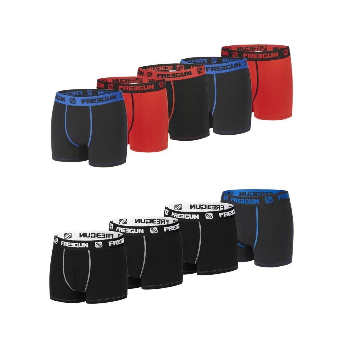 FREEGUN Lot de 9 boxers homme en Coton pas cher Auchan