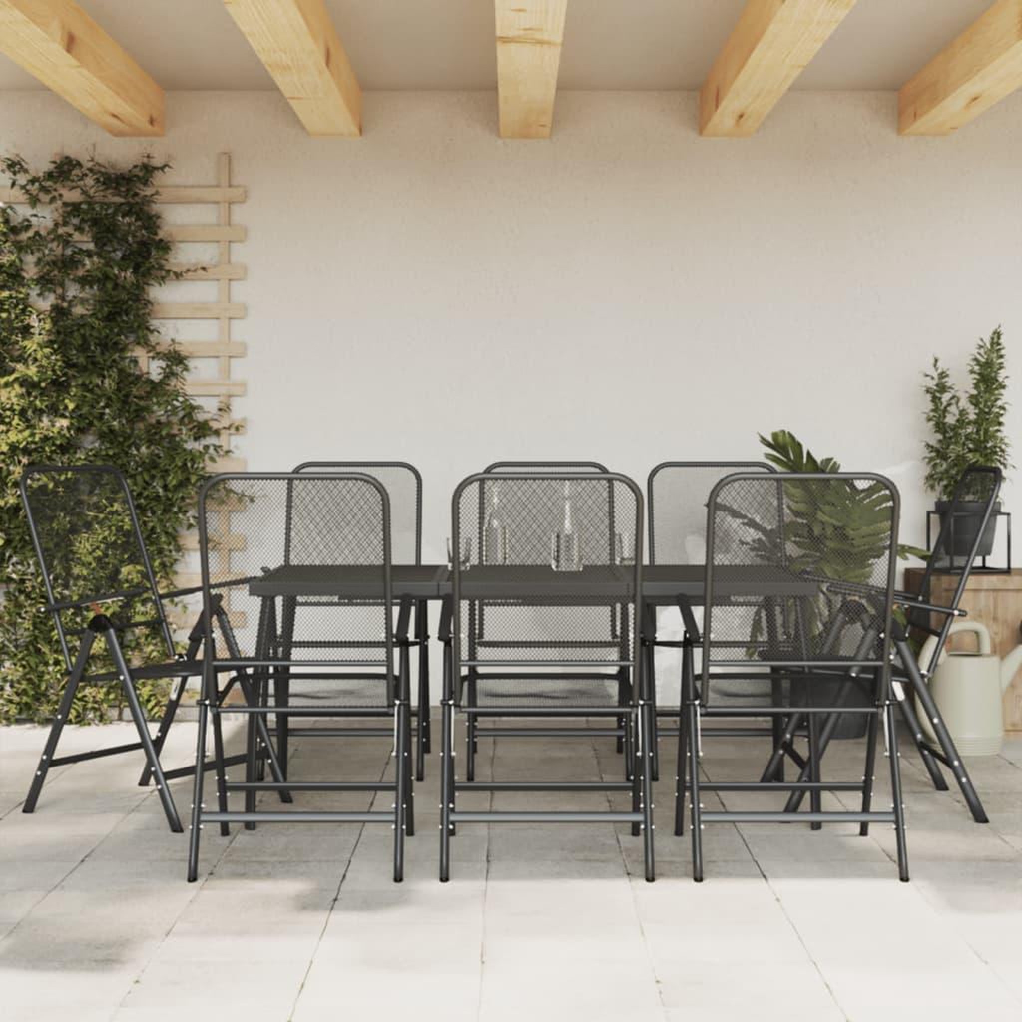 Voir la diapositive 1 : VIDAXL Ensemble a manger de jardin 9 pcs anthracite metal maille