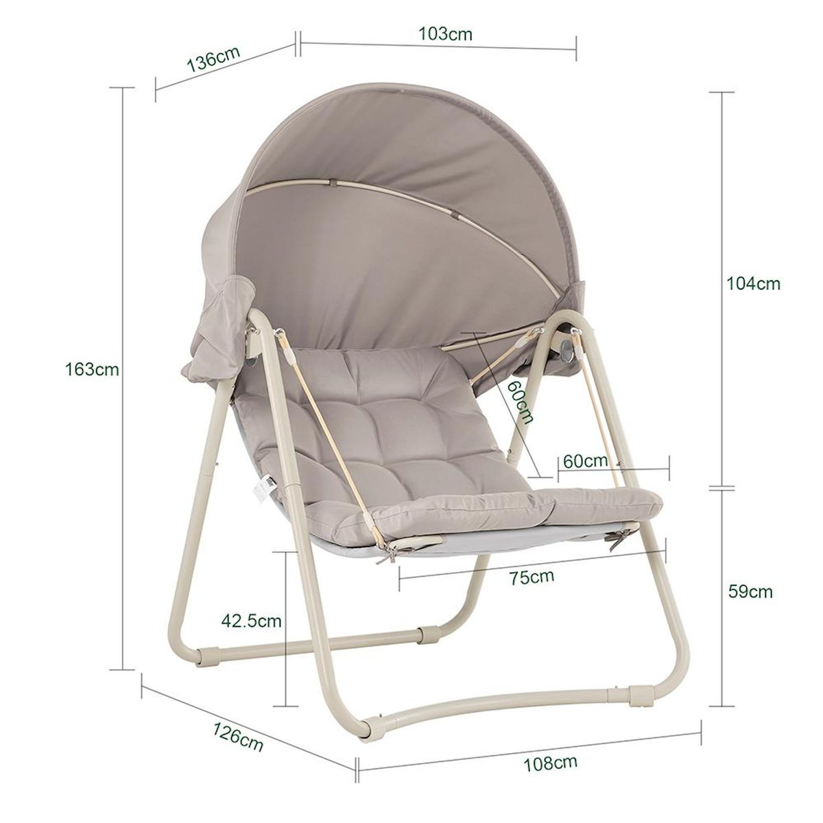 SOBUY Chaise Suspendue Lounge Gris 126x108x163cm OGS62-MI
