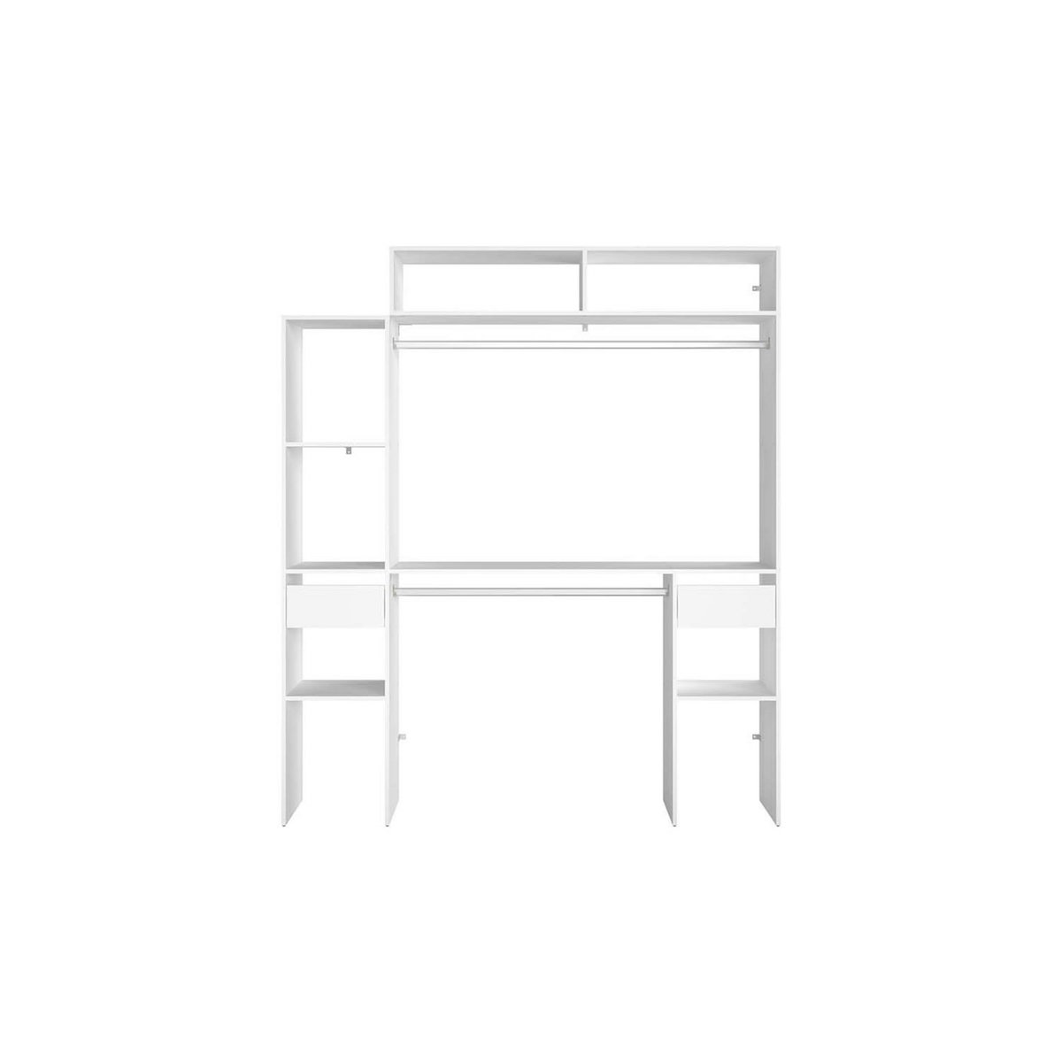 CONCEPT USINE Dressing blanc extensible avec 2 penderies, 4 étagères et 2 tiroirs ELYSEE