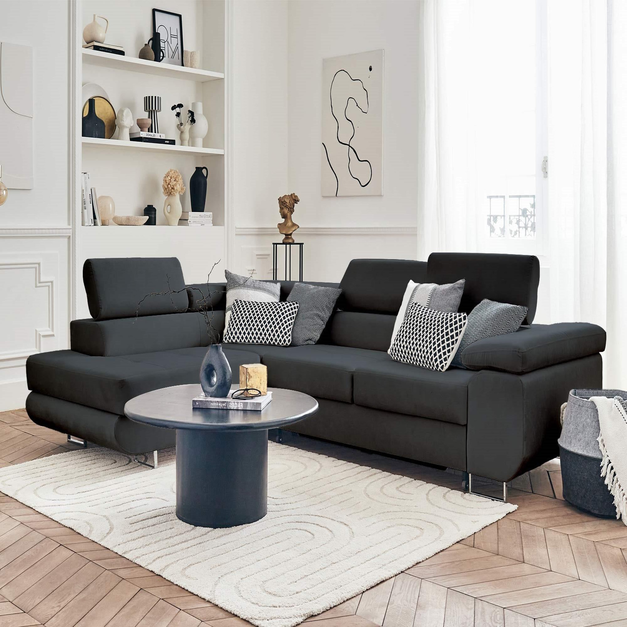 Voir la diapositive 5 : BEST MOBILIER Pablo - canapé d'angle gauche - 5 places - convertible avec coffre et têtières réglables - en velours