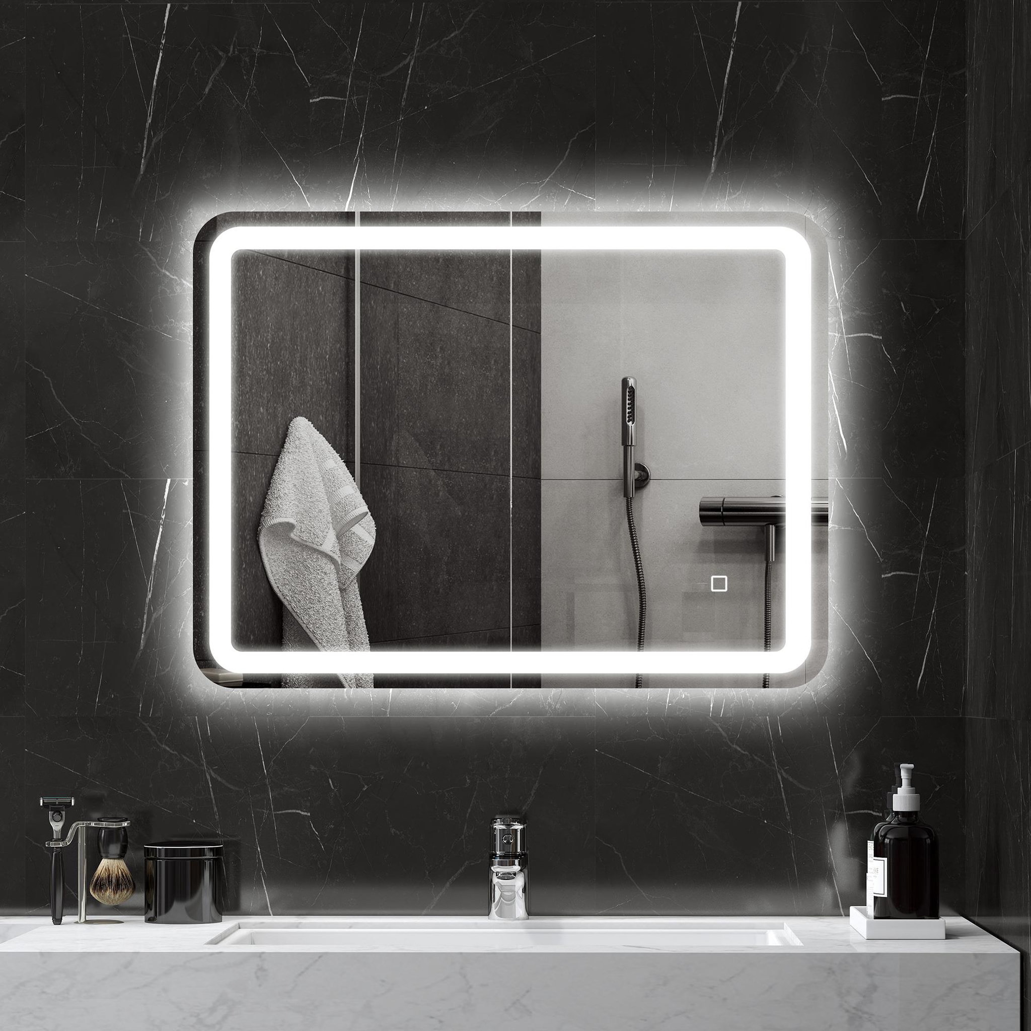 Voir la diapositive 4 : HOMCOM Miroir led salle de bain réglable 34w antibué tactile dim. 60l x 80h cm