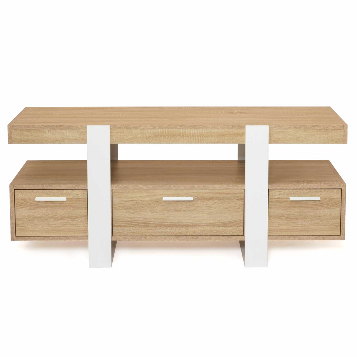 ID MARKET Meuble TV 116 cm PHOENIX avec tiroirs bois et blanc