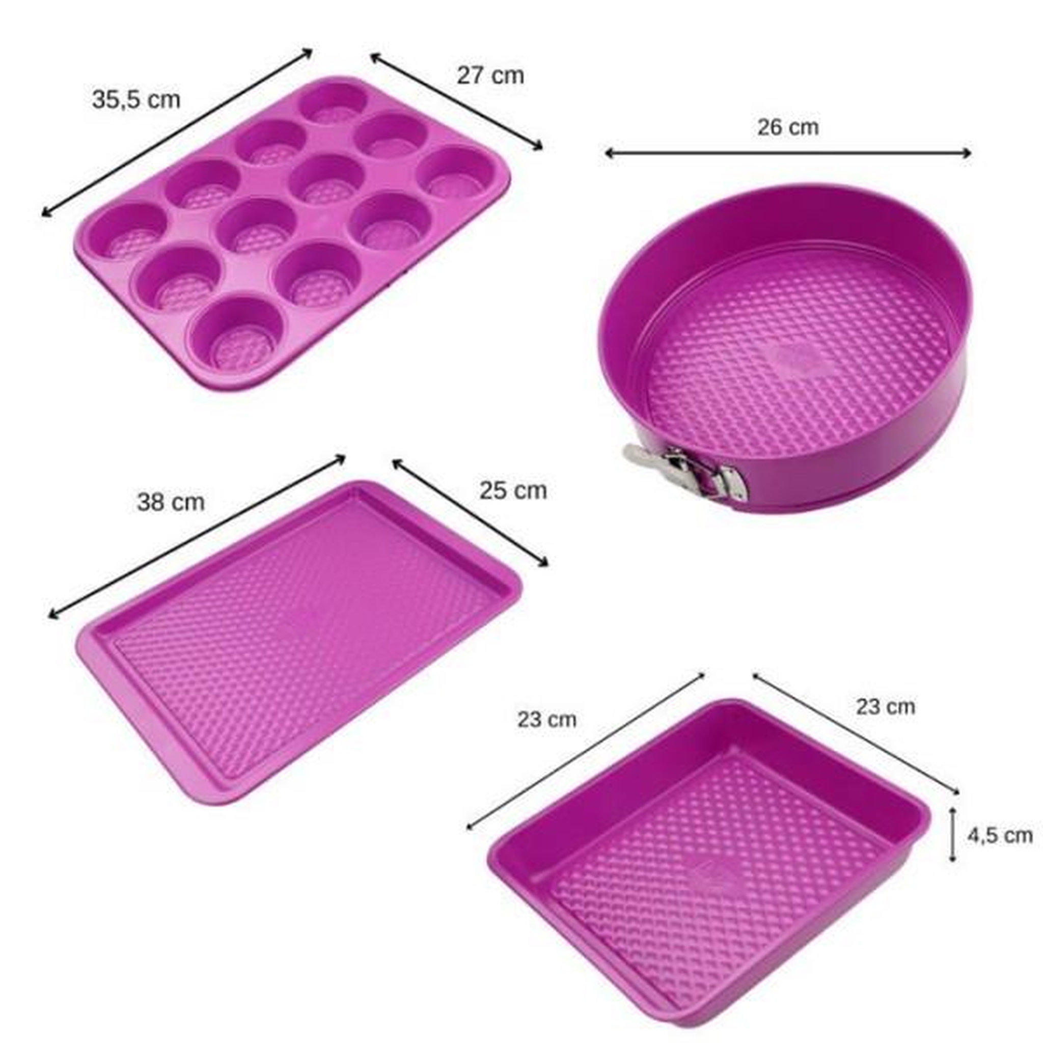 Voir la diapositive 3 : Fackelmann Ensemble de 4 moules - FACKELMANN - Tasty Pâtisserie - 23 a 38 cm - Fuchsia