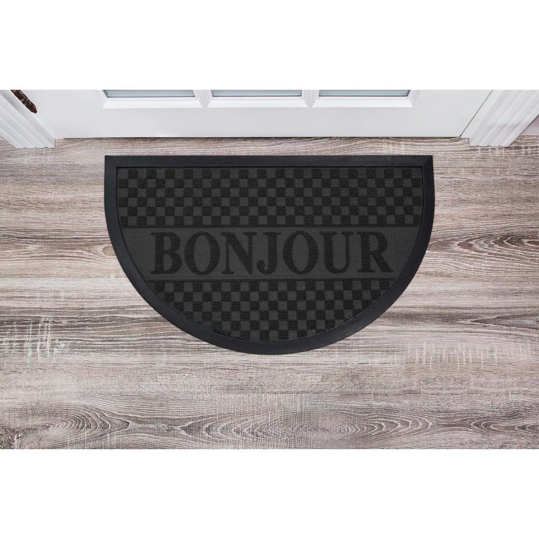 Voir la diapositive 3 : Douceur d'Intérieur Tapis d'entrée demi-lune  bonjour  45x75 cm noir