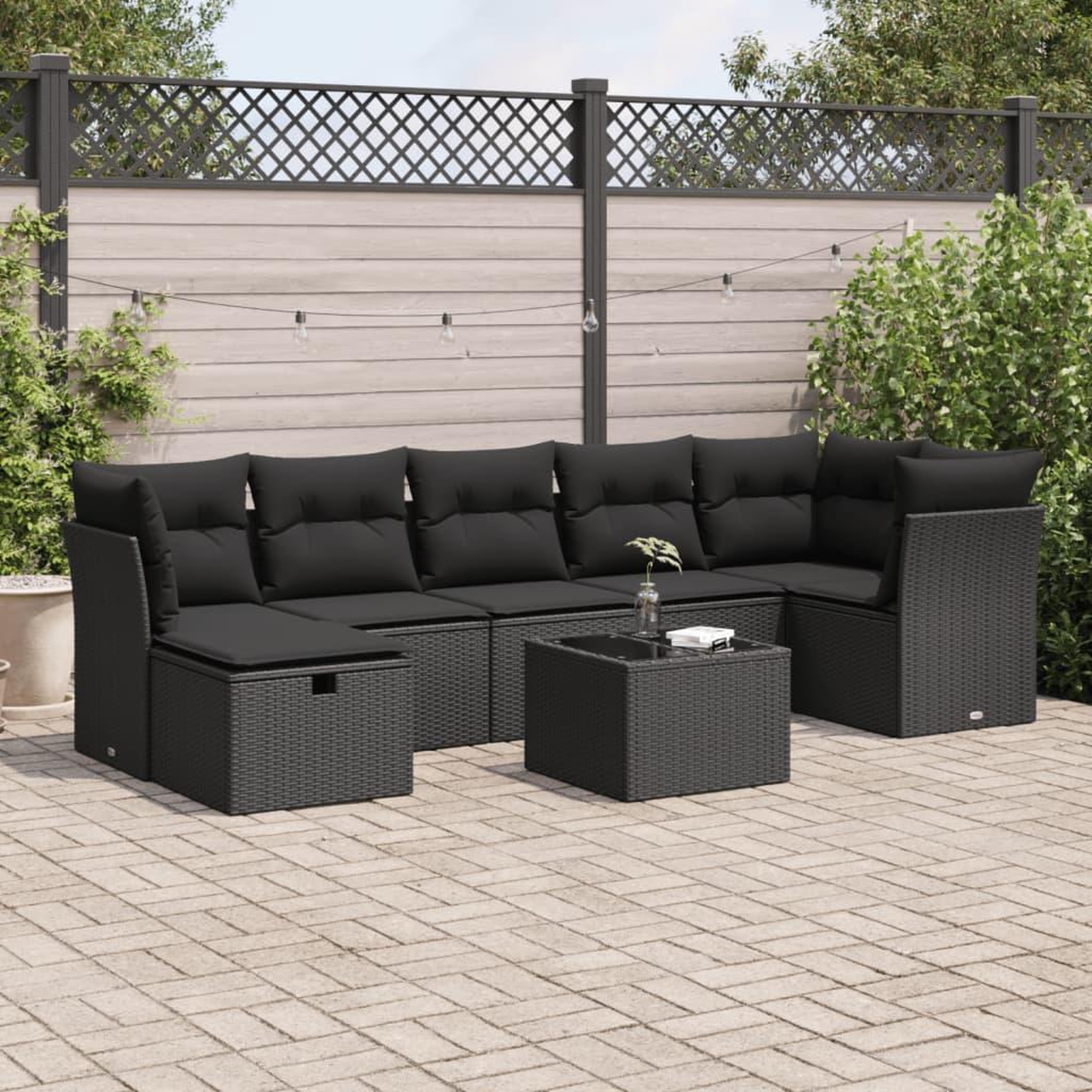 VIDAXL Salon de jardin 8 pcs avec coussins noir resine tressee