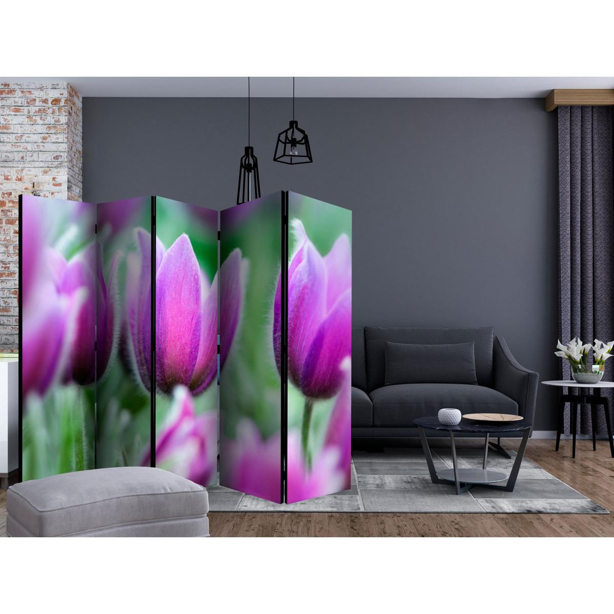Voir la diapositive 2 : Paris Prix Paravent 5 volets  purple spring tulips  172x225cm