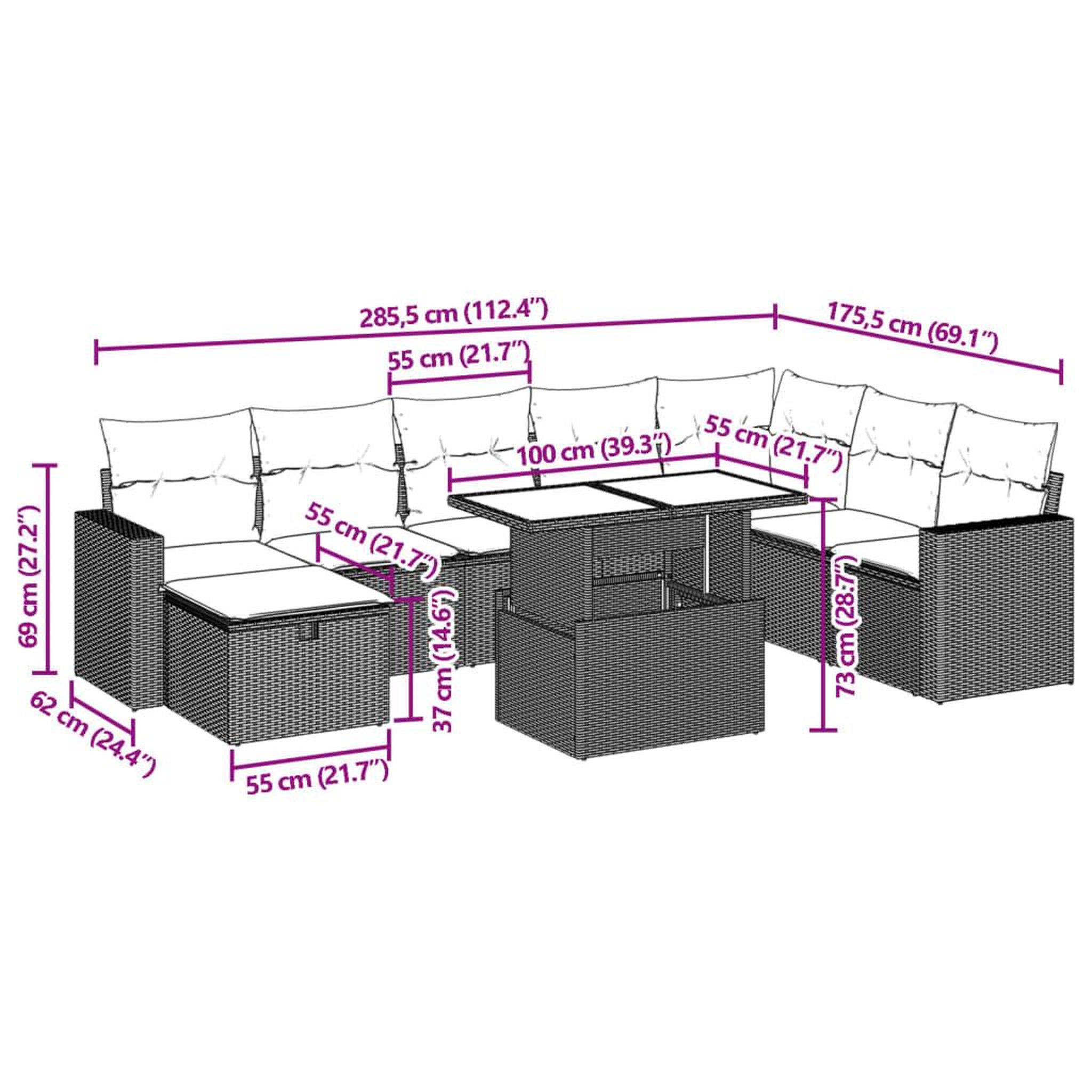 Voir la diapositive 6 : VIDAXL Salon de jardin 9 pcs avec coussins noir resine tressee