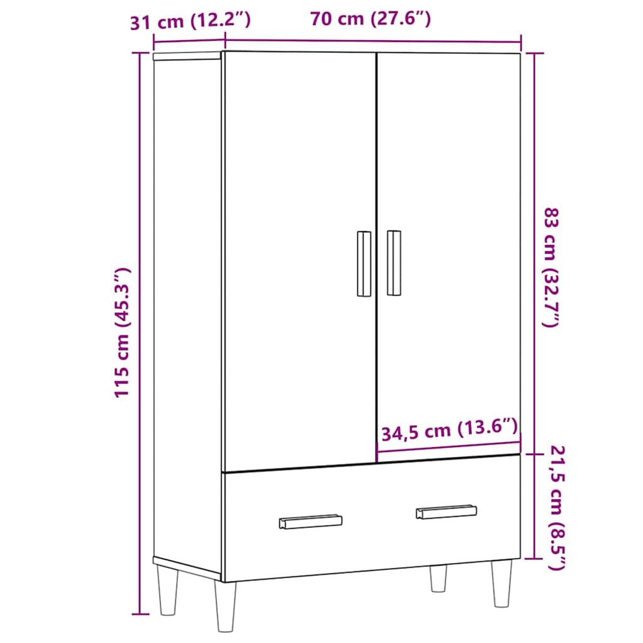 Voir la diapositive 6 : VIDAXL Buffet chene artisanal 70x31x115 cm bois d'ingenierie
