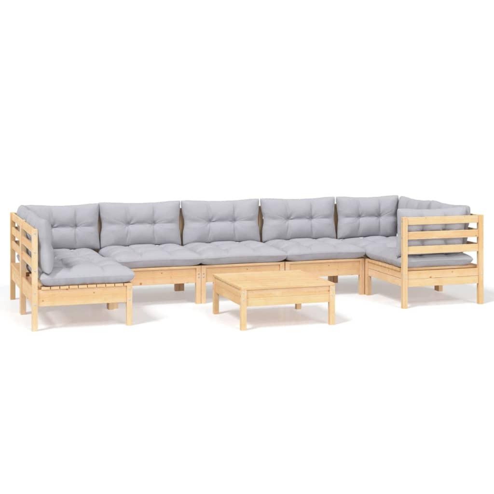 Voir la diapositive 2 : VIDAXL Salon de jardin 8 pcs avec coussins gris Bois de pin