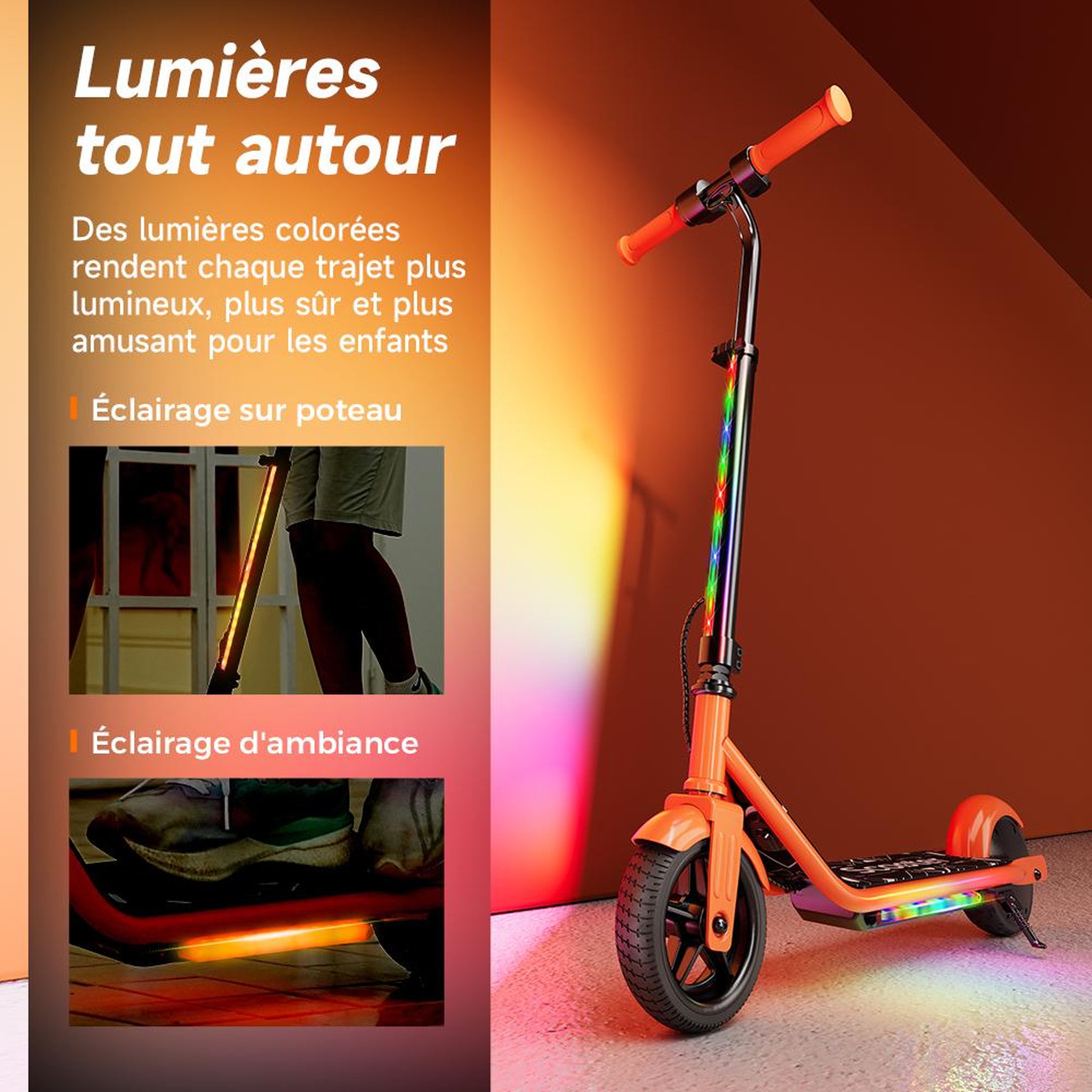 Voir la diapositive 3 : ISCOOTER Trottinette électrique K2Pro pour enfants, hauteur réglable, lumières d'ambiance colorées