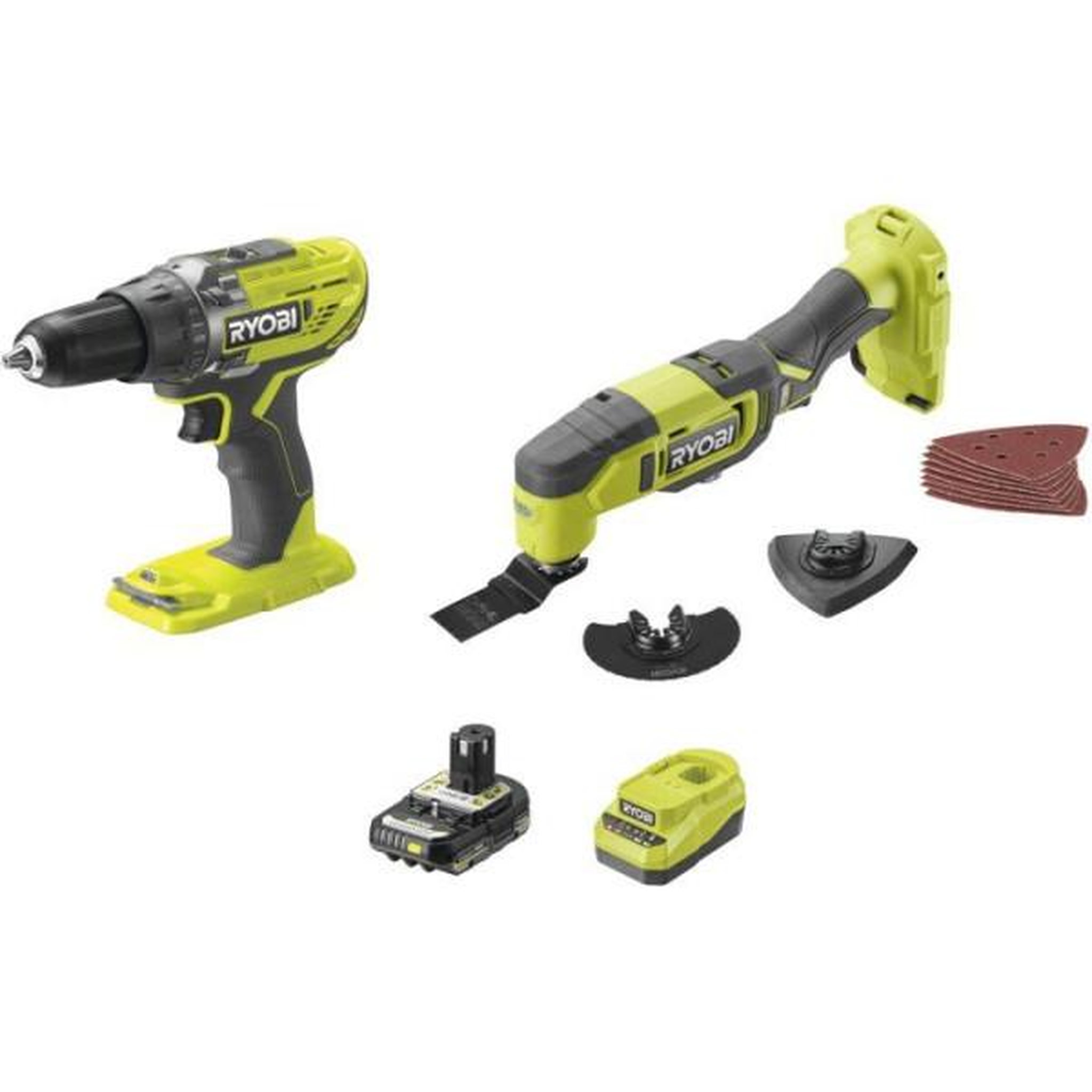 Ryobi RYOBI Pack 2 outils ONE+ 18V perceuse-visseuse + outil multifonction oscillant + batterie 2Ah + chargeur R18CK2G-1C20G