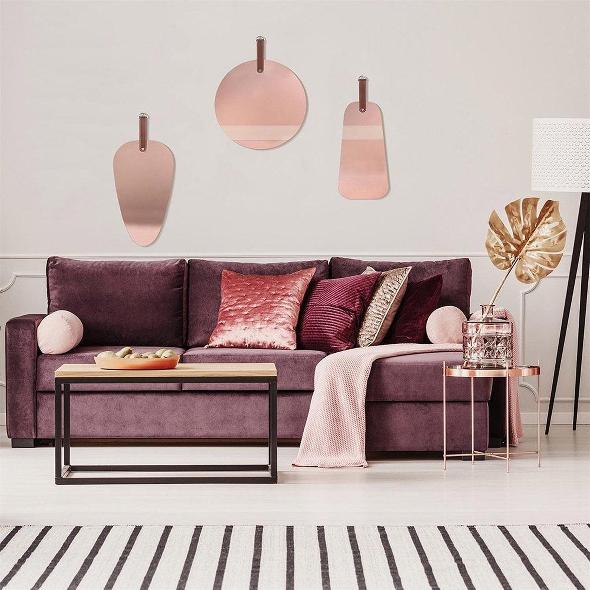 Voir la diapositive 4 : The Home Deco Factory Miroir cuivre rose avec anse rond
