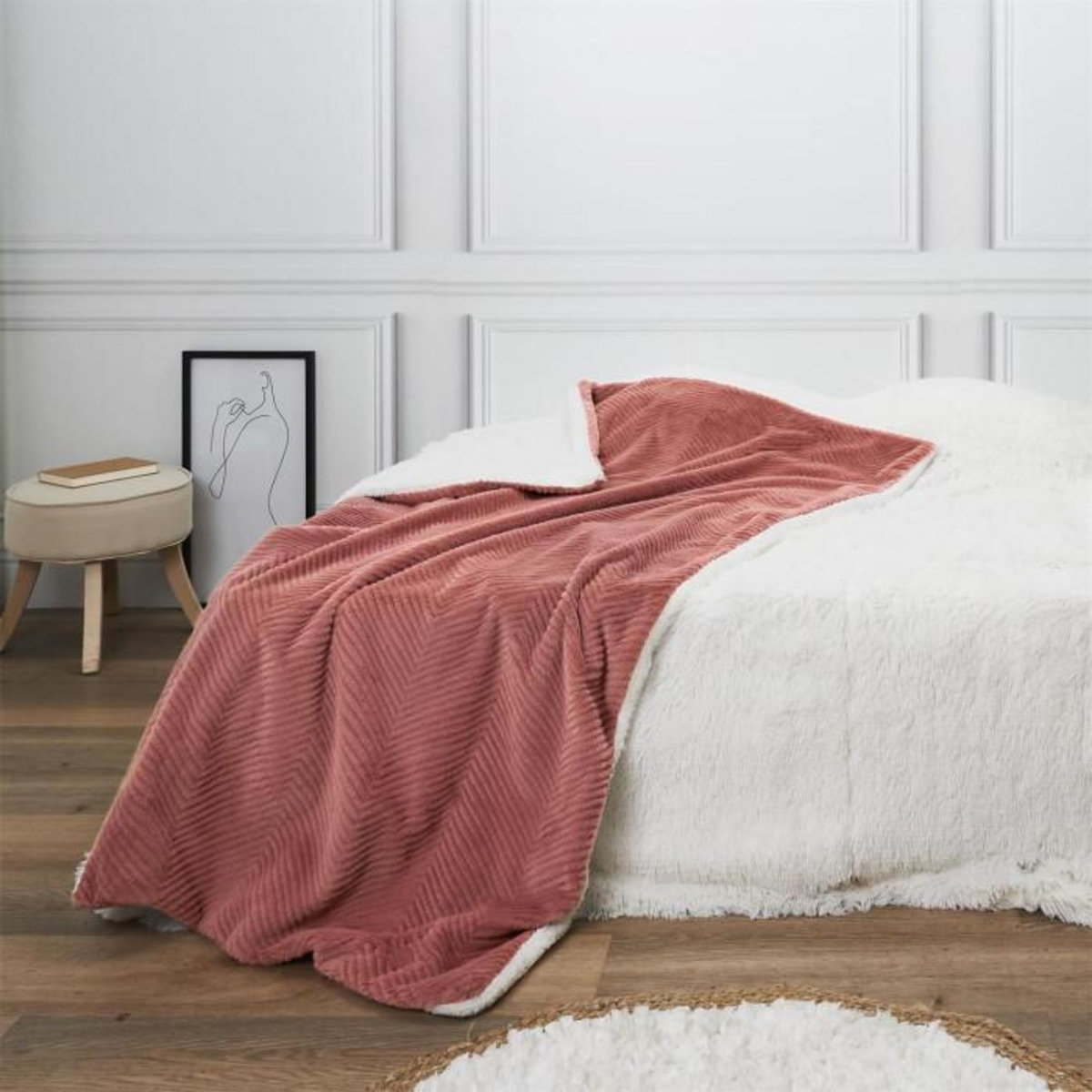 Paris Prix Plaid Velours Imitation Fourrure  Sherpa  140x200cm Rose