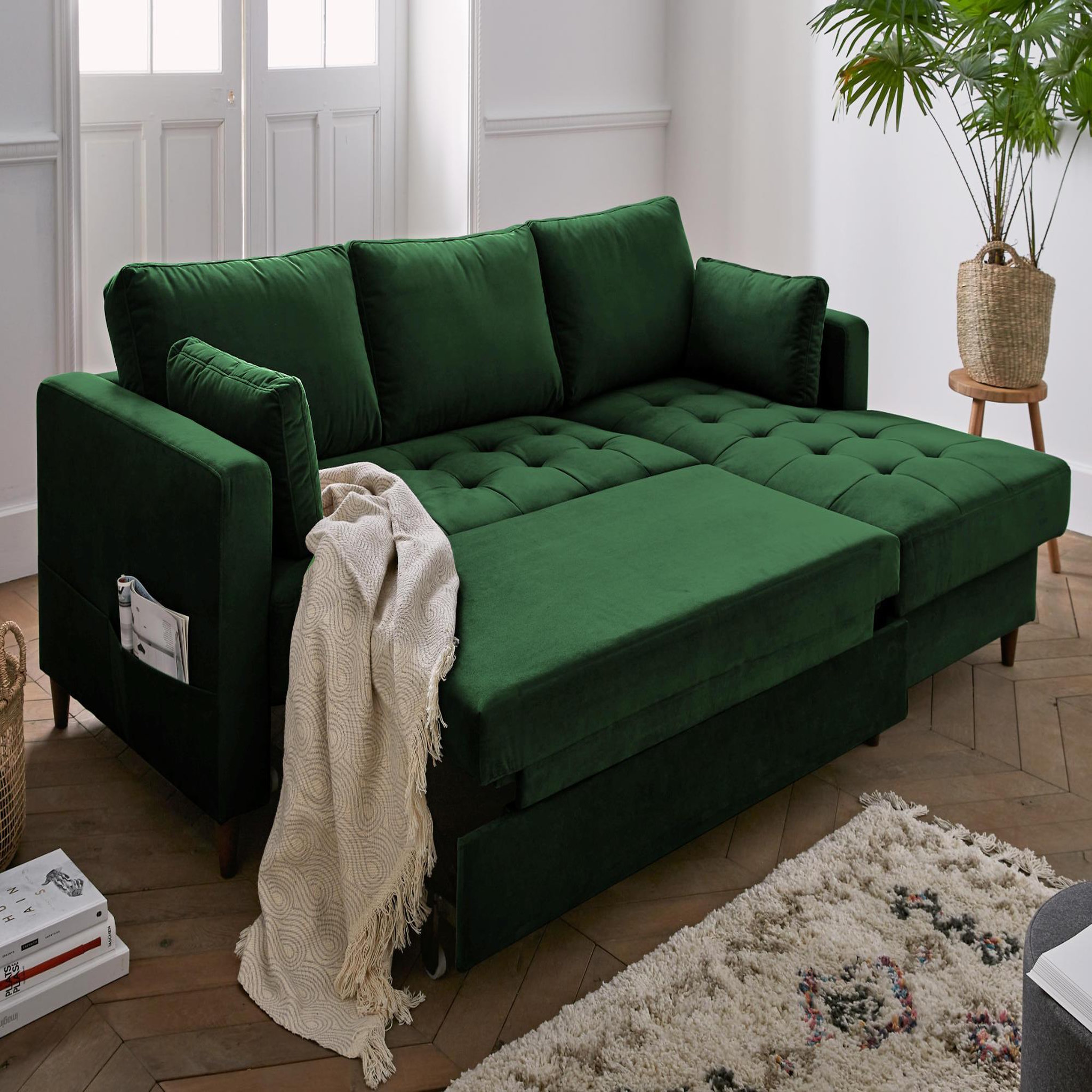 Voir la diapositive 3 : BEST MOBILIER Anna - canapé d'angle droit - 4 places - convertible avec coffre - en velours