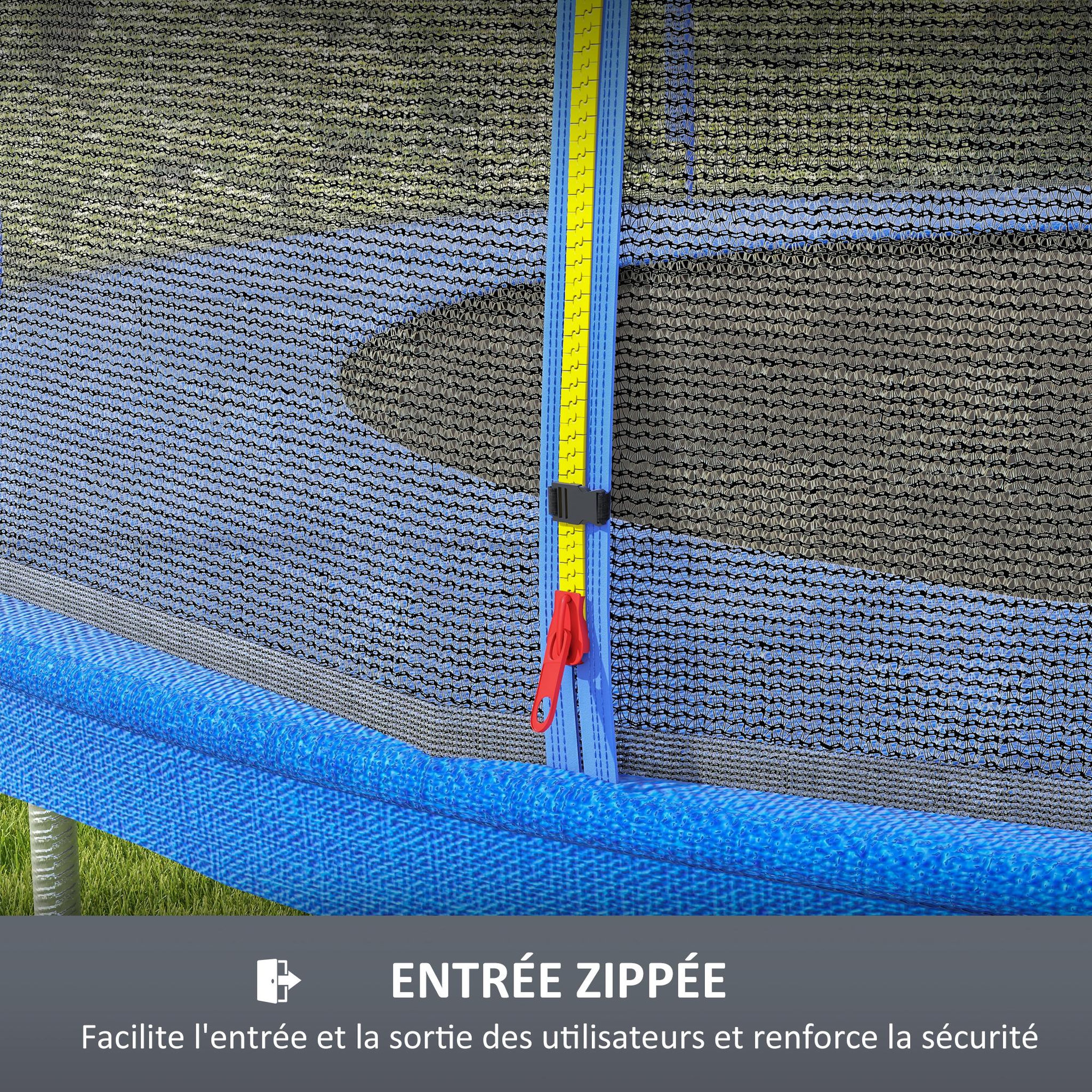 Voir la diapositive 4 : HOMCOM Filet de sécurité trampoline porte zipée Ø 426 cm 8 poteaux bleu noir