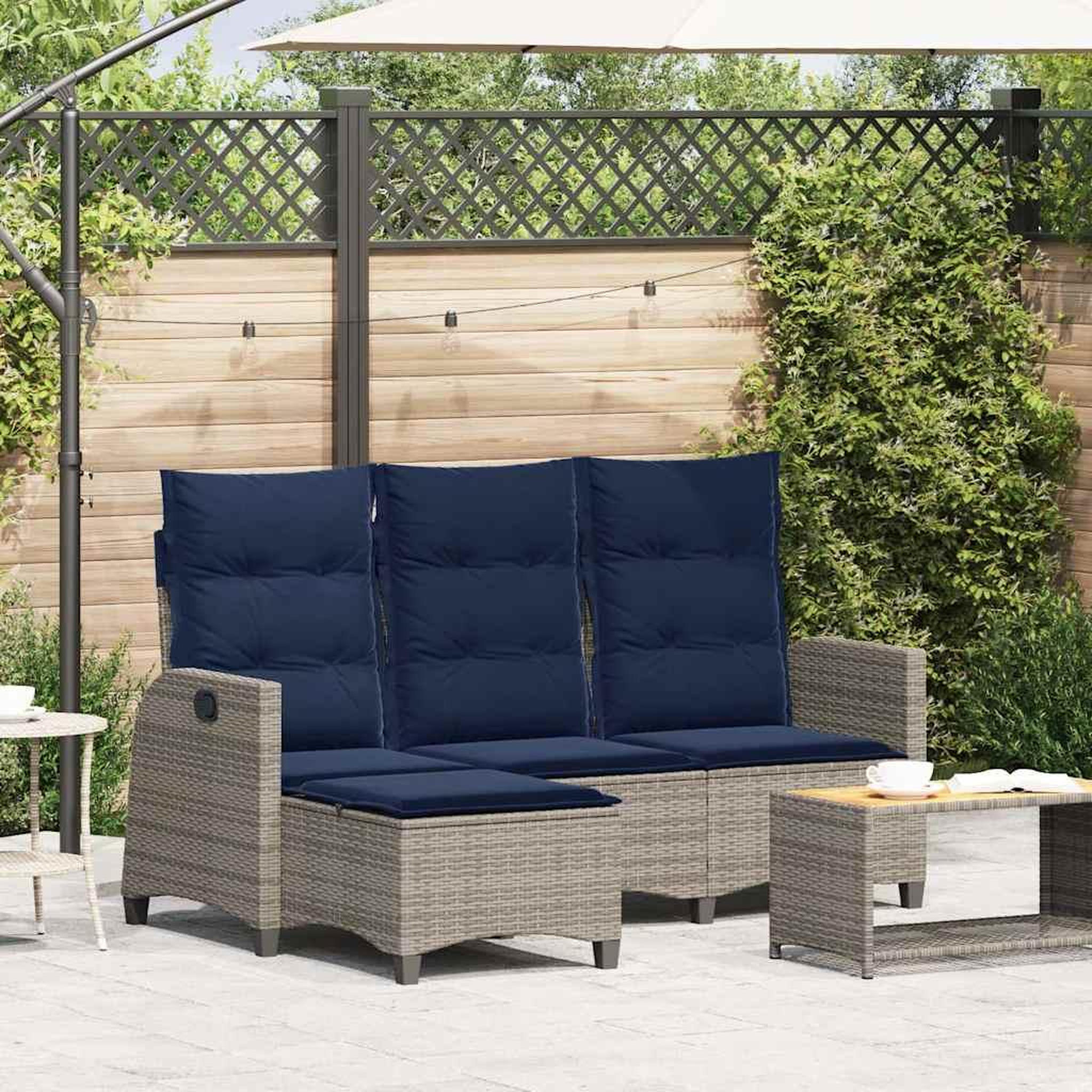 VIDAXL Canape de jardin inclinable coussins forme de L gris polyrotin
