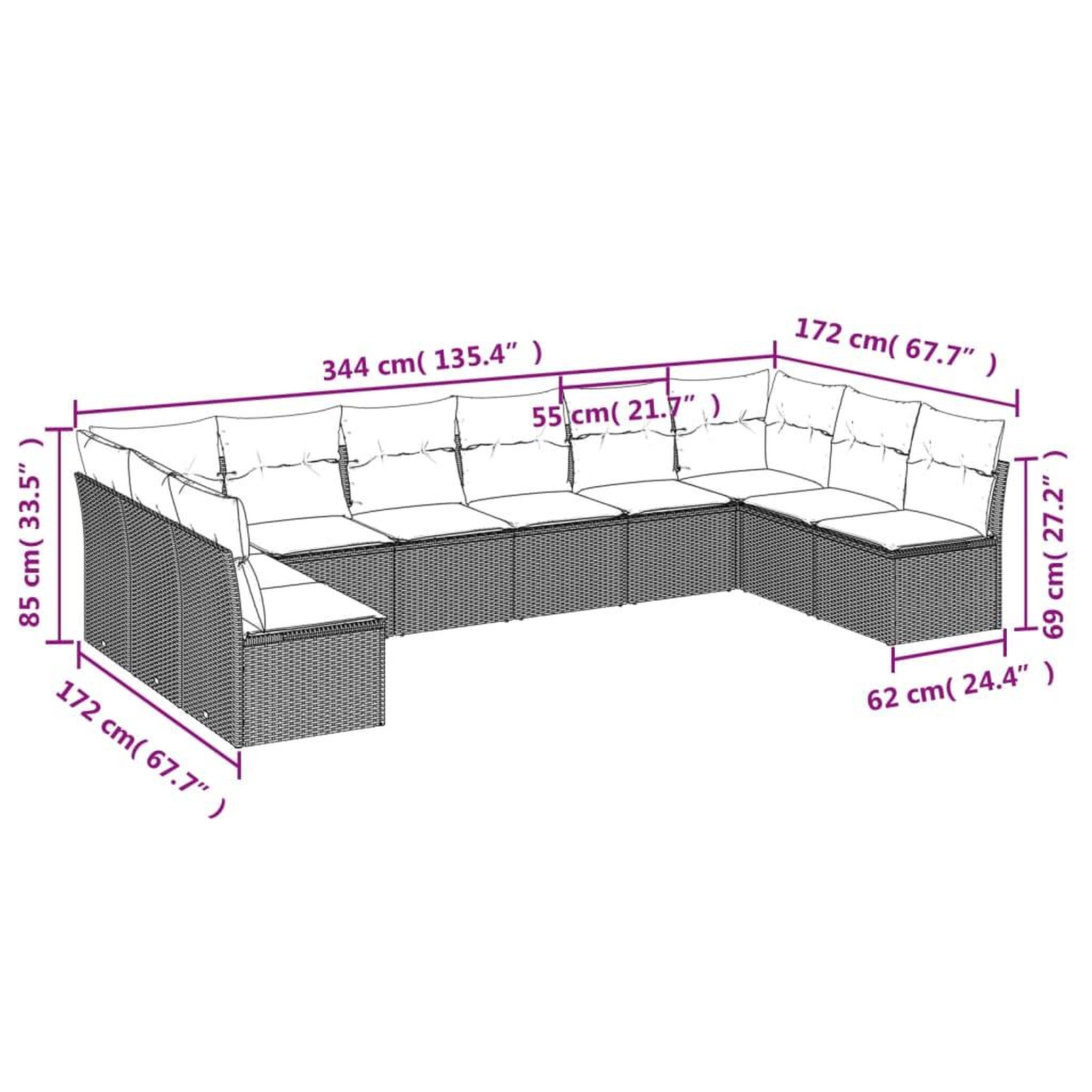 Voir la diapositive 3 : VIDAXL Salon de jardin avec coussins 10 pcs gris resine tressee