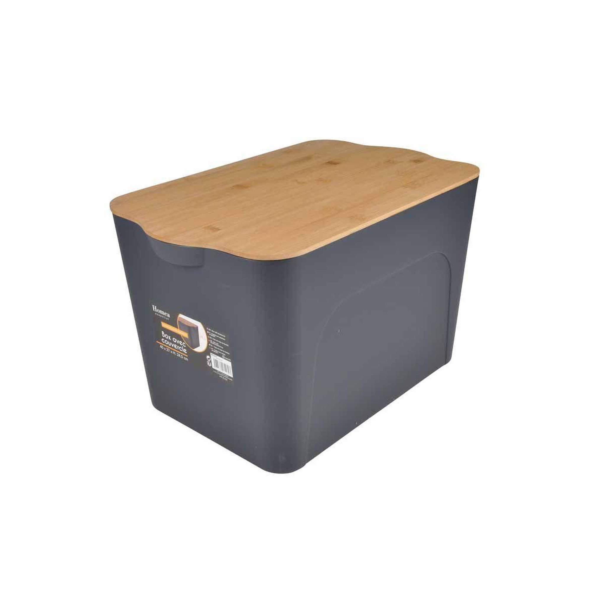 Voir la diapositive 2 : HOMEA Boîte de rangement déco  pratique  26l anthracite & naturel