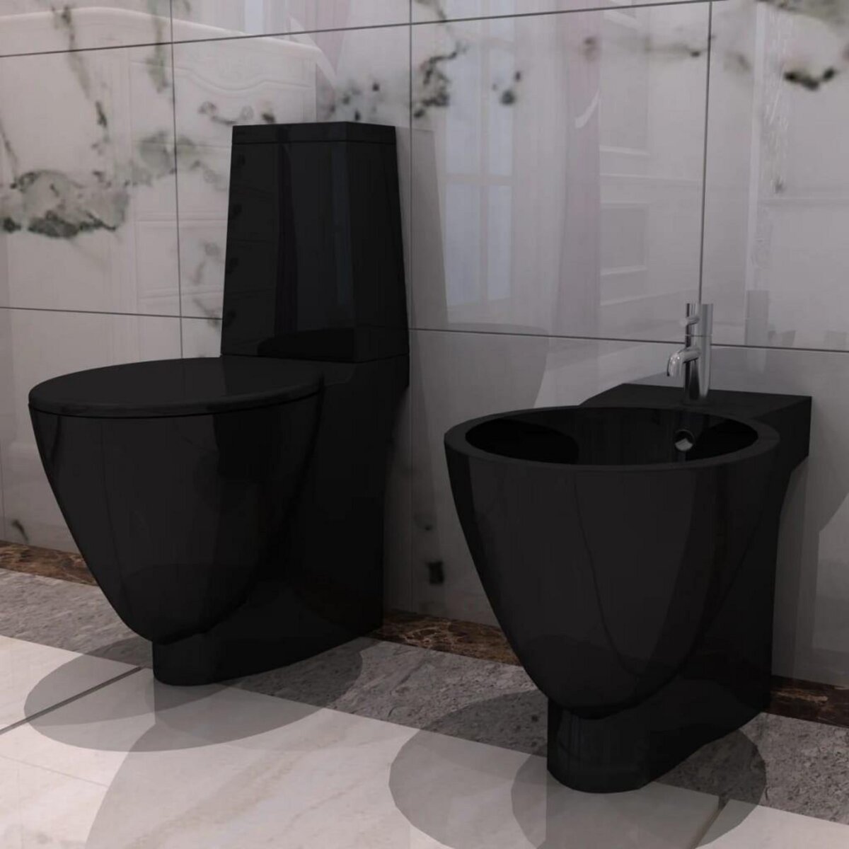 VIDAXL Ensemble de toilette et bidet Ceramique Noir