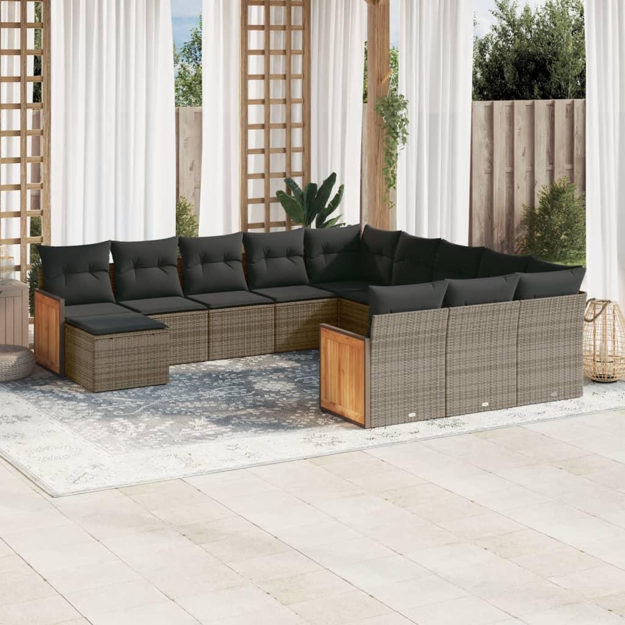 VIDAXL Salon de jardin avec coussins 12 pcs gris resine tressee