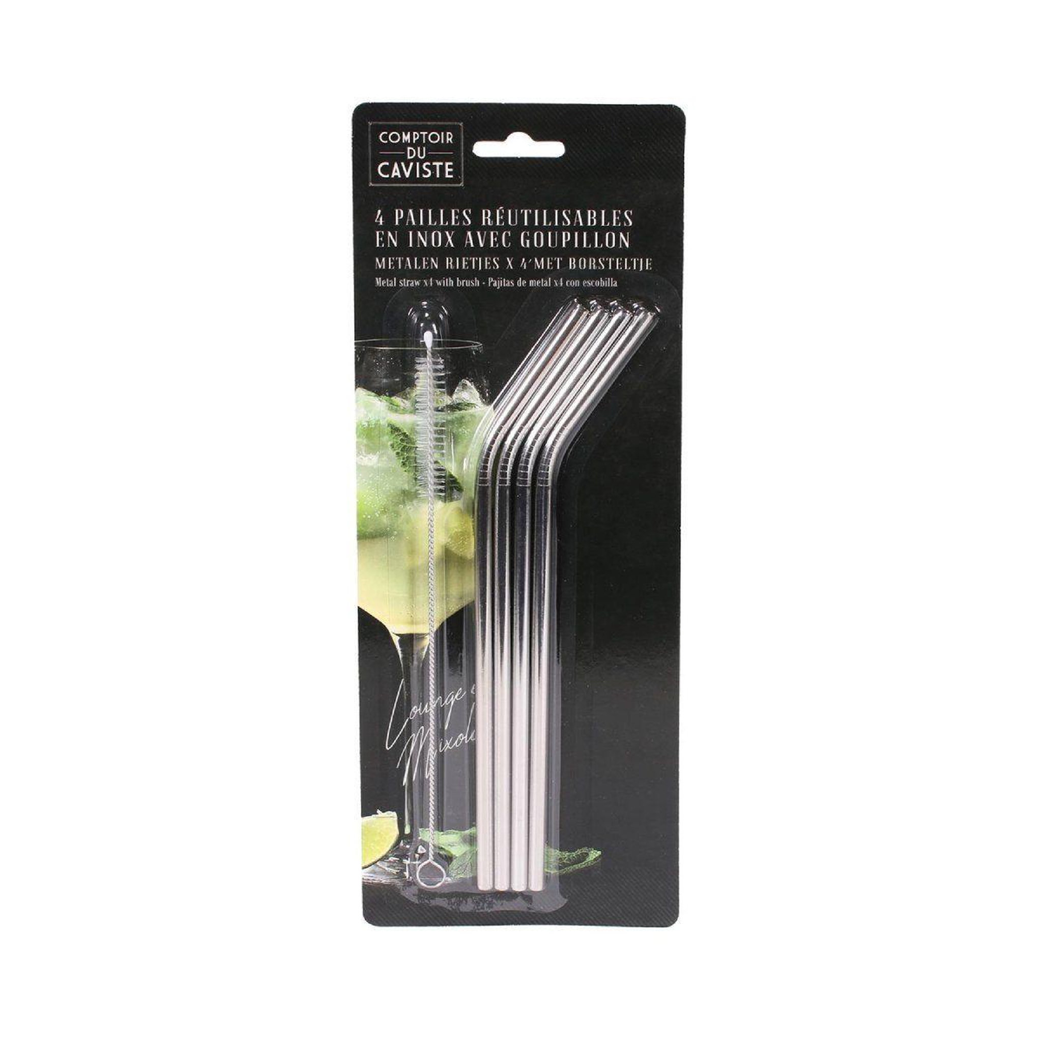 Voir la diapositive 2 : The Home Deco Factory Lot de 4 pailles & goupillon  cocktail  21cm argent
