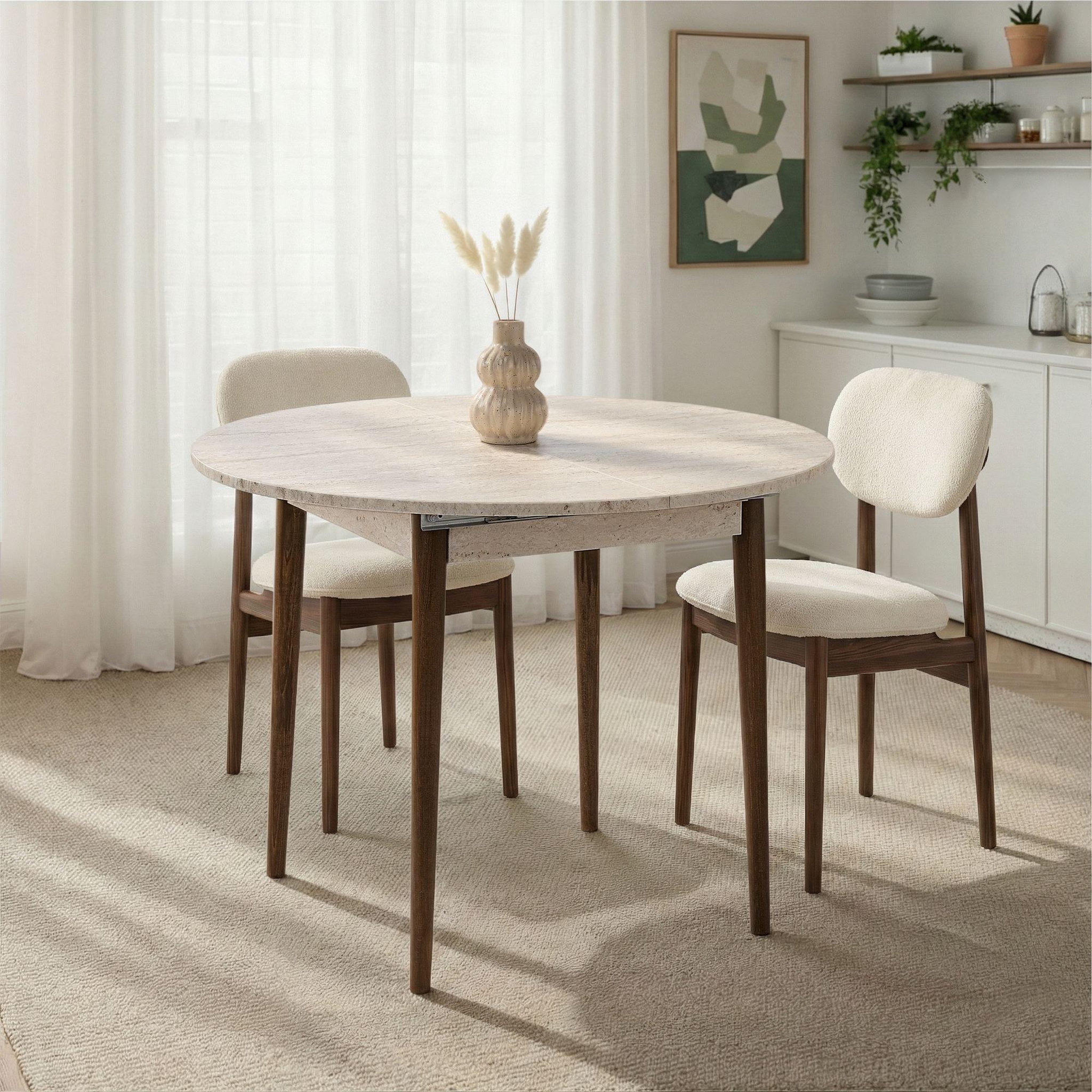 Voir la diapositive 4 : Habitat et Jardin Table à manger extensible en bois  viona  100 x 100 x 75 cm - travertin