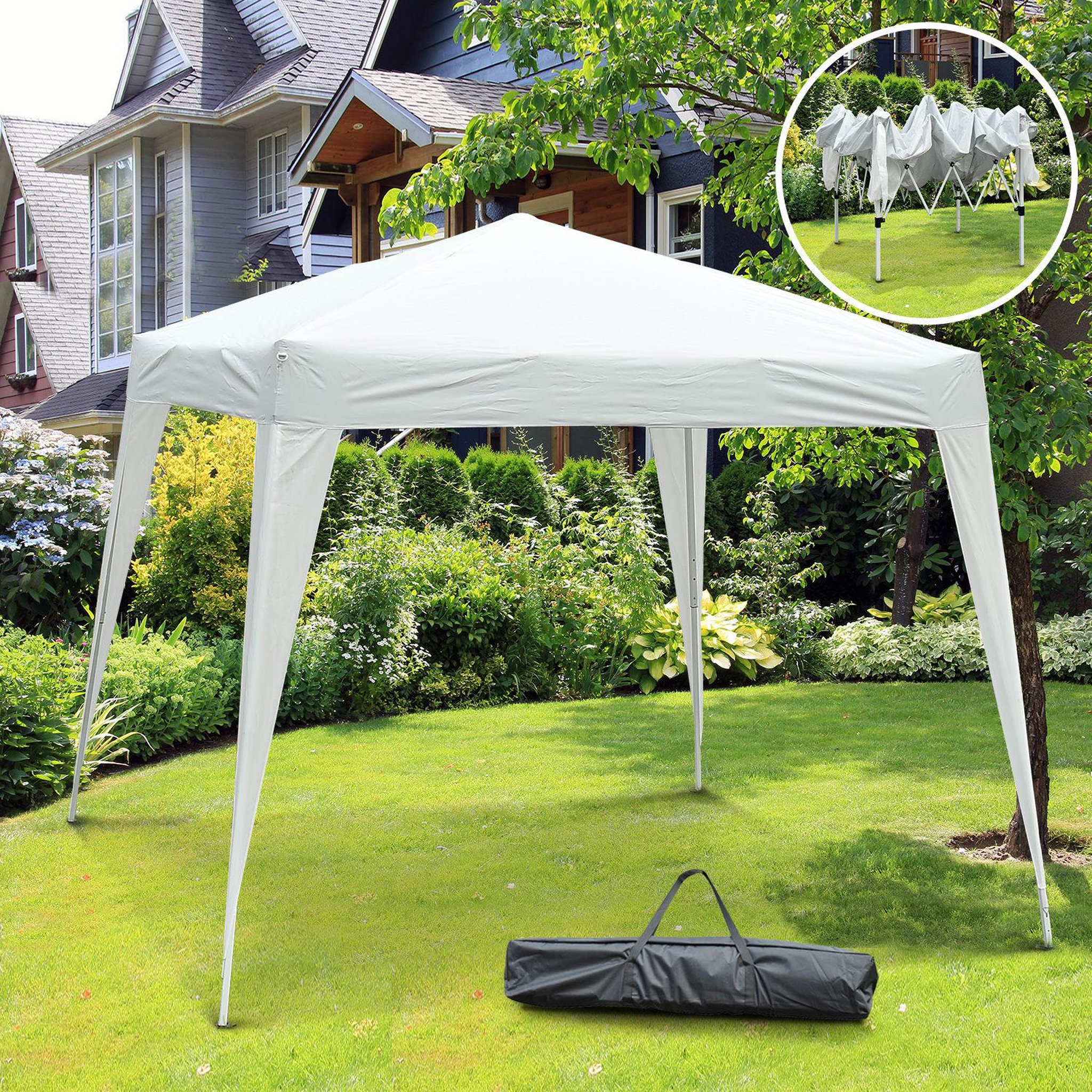 Voir la diapositive 2 : OUTSUNNY Tonnelle barnum de jardin pop-up pliant 2,4L x 2,4l x 2,5H m acier polyester imperméabilisé anti UV avec sac de transport blanc
