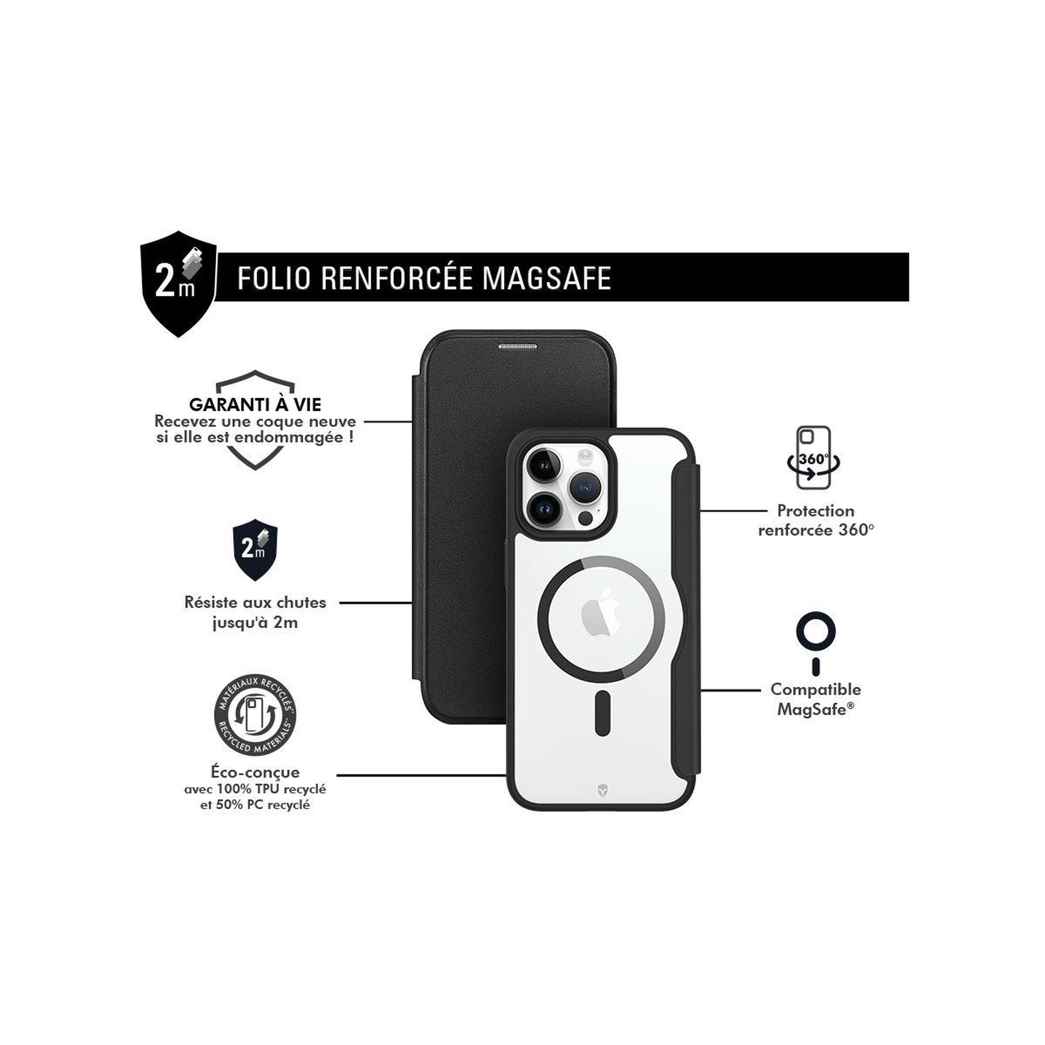 Voir la diapositive 2 : FORCE CASE Coque étui iphone 15 pro magsafe renforcé noir