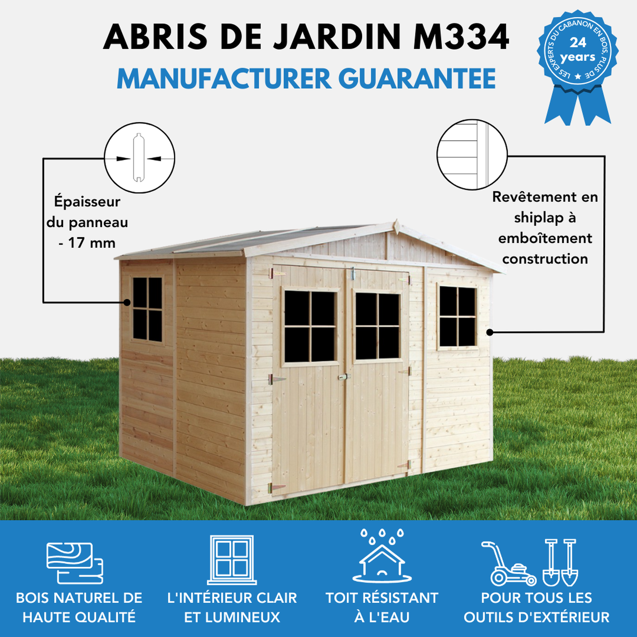 Voir la diapositive 6 : TIMBELA Abri de jardin en bois avec les planchers imprégné - 6m2 M334+M334G