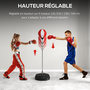 Voir la diapositive 4 : HOMCOM Punching ball sur pied réglable en hauteur 126-144 cm avec gants, pompe et base de lestage rouge blanc