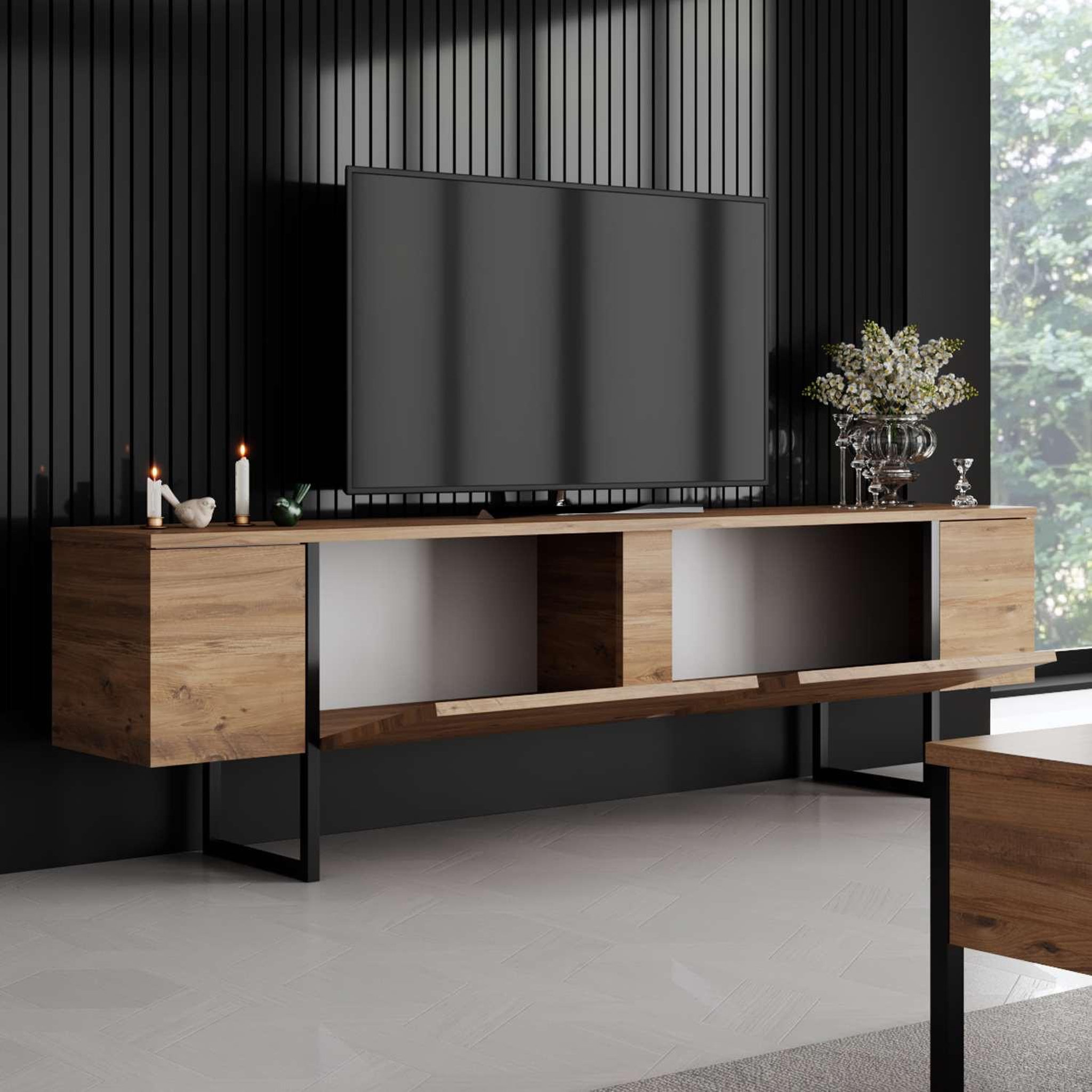 Voir la diapositive 3 : Habitat et Jardin Meuble tv en bois  luxe  - 180 x 30 x 50 cm - marron