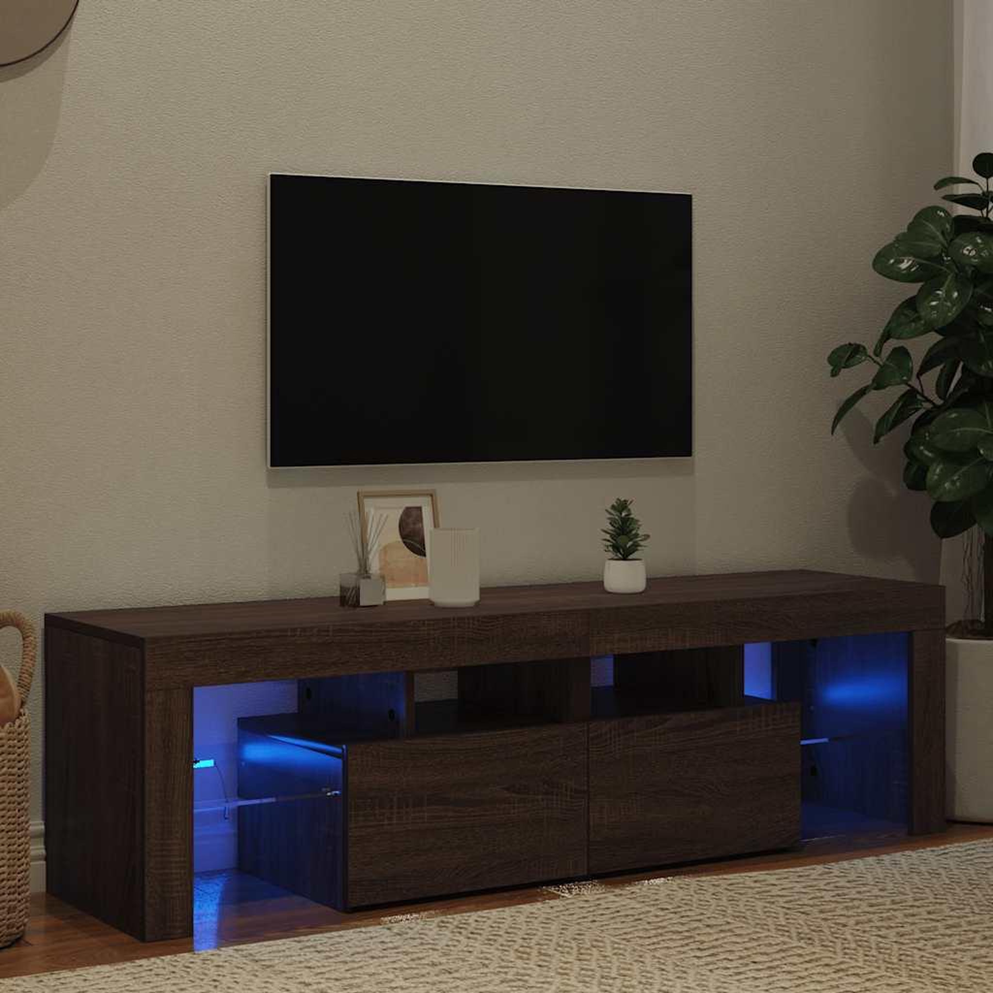 Voir la diapositive 3 : VIDAXL Meuble TV avec lumieres LED Chene marron 140x36,5x40 cm