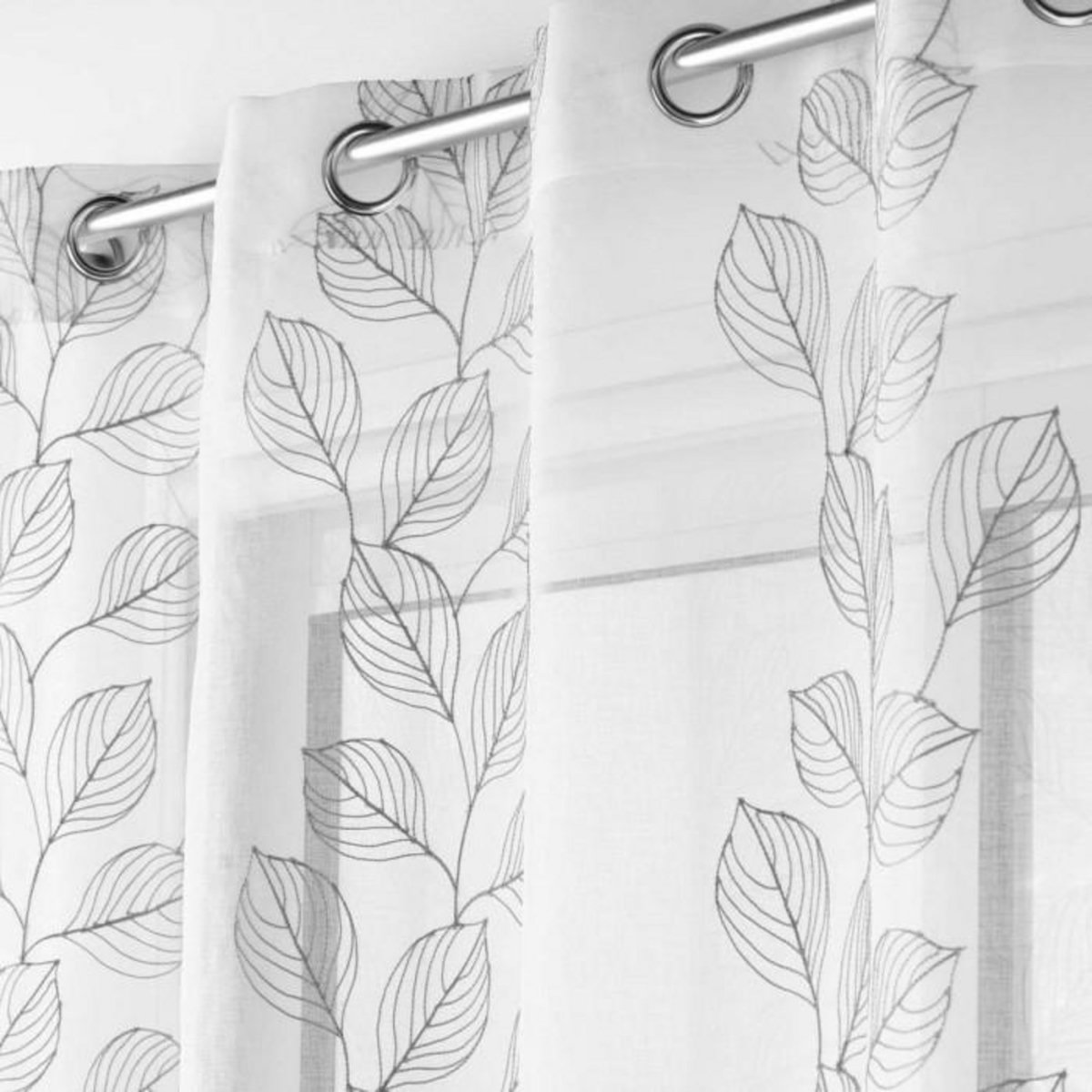 Paris Prix Rideau Voilage à Œillets  Brodé Edenia  140x240cm Gris