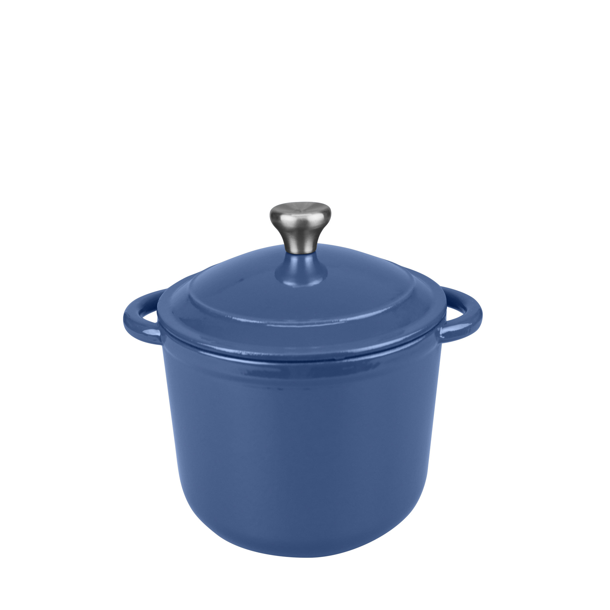 ACTUEL Cocotte ronde induction en fonte d'acier bleue émaille blanc 5 litres