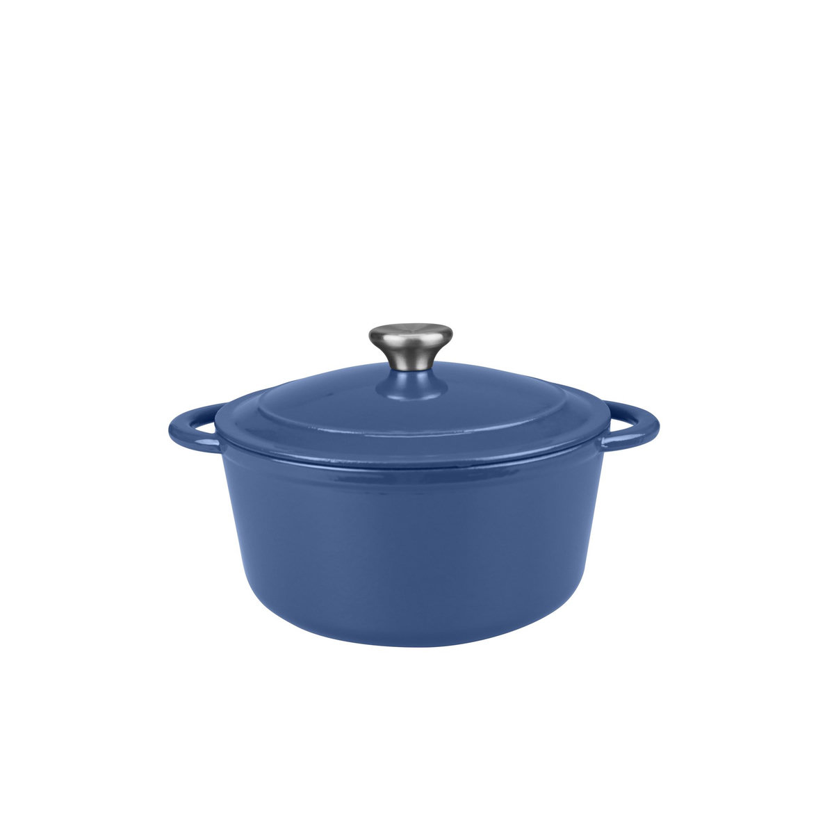 ACTUEL Cocotte ronde induction en fonte d'acier bleue émaille blanc 5 litres
