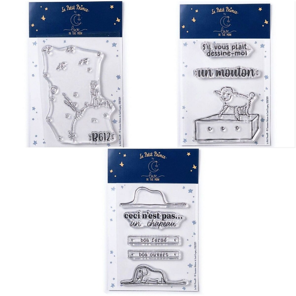  9 Tampons transparents Le Petit Prince et Astéroïd + Mouton + Boa Eléphant