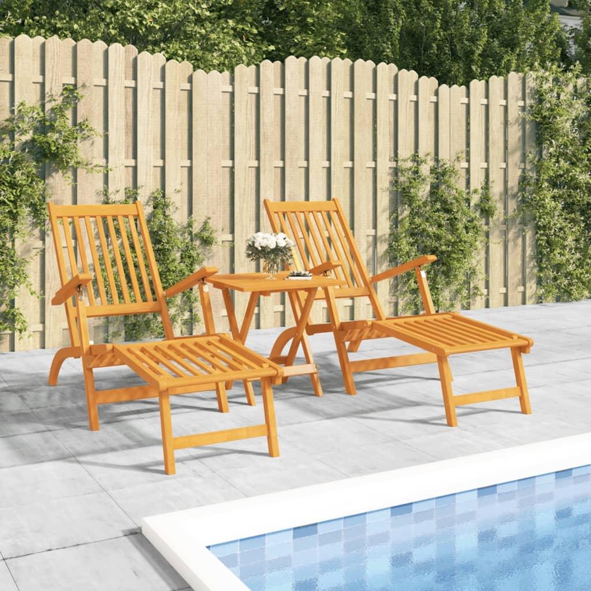 VIDAXL Chaises longues d'exterieur repose-pieds et table Acacia solide