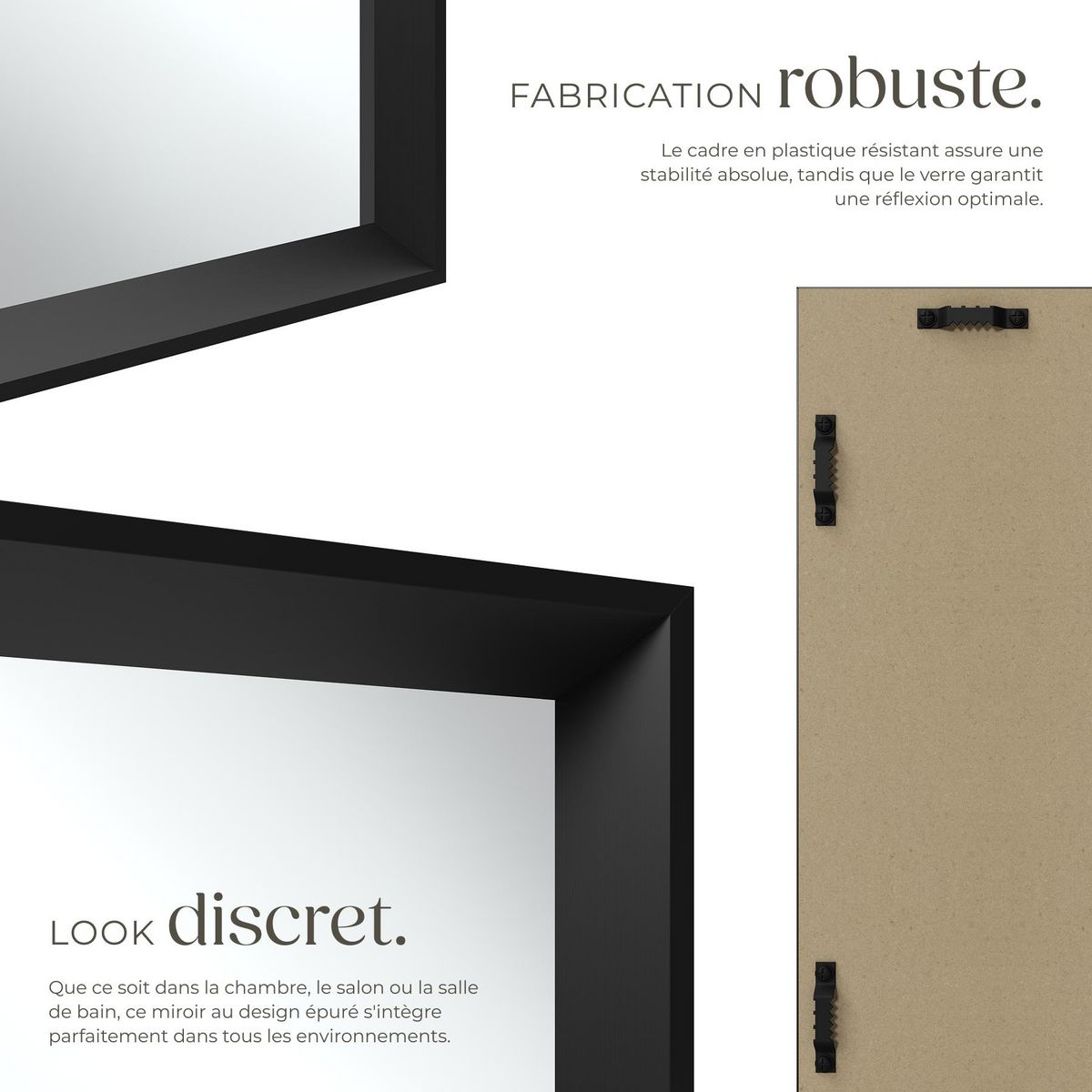 tectake Miroir mural rectangulaire 40,6 x 3,8 x 50,8 cm noir