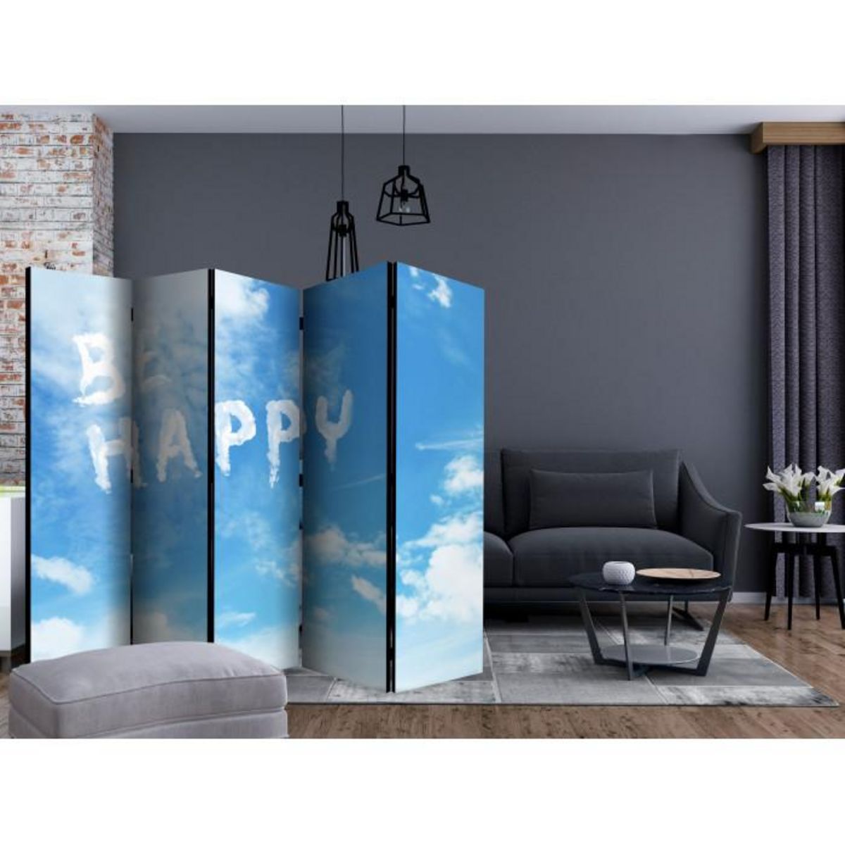 Paris Prix Paravent 5 Volets  Be Happy  172x225cm