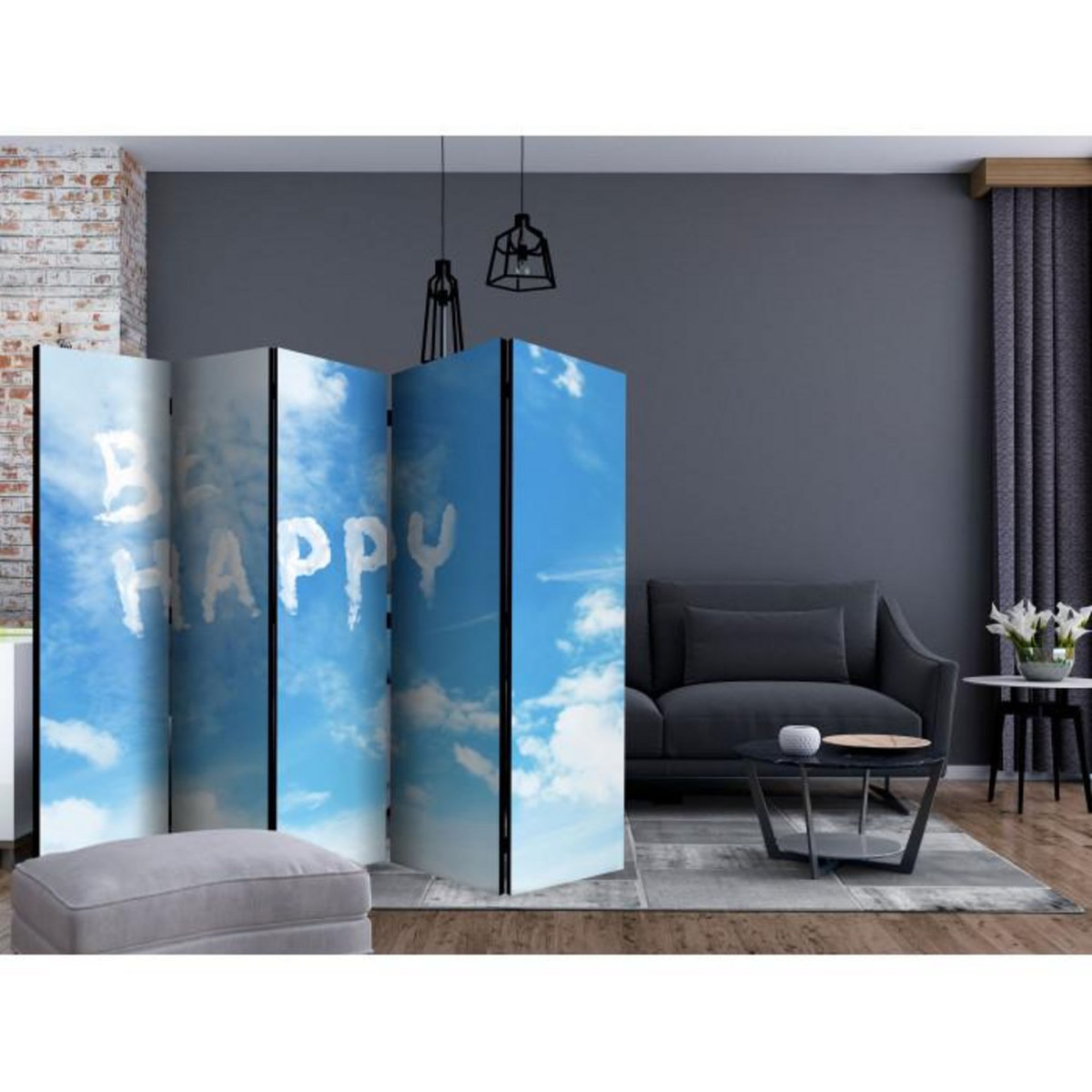 Paris Prix Paravent 5 Volets  Be Happy  172x225cm