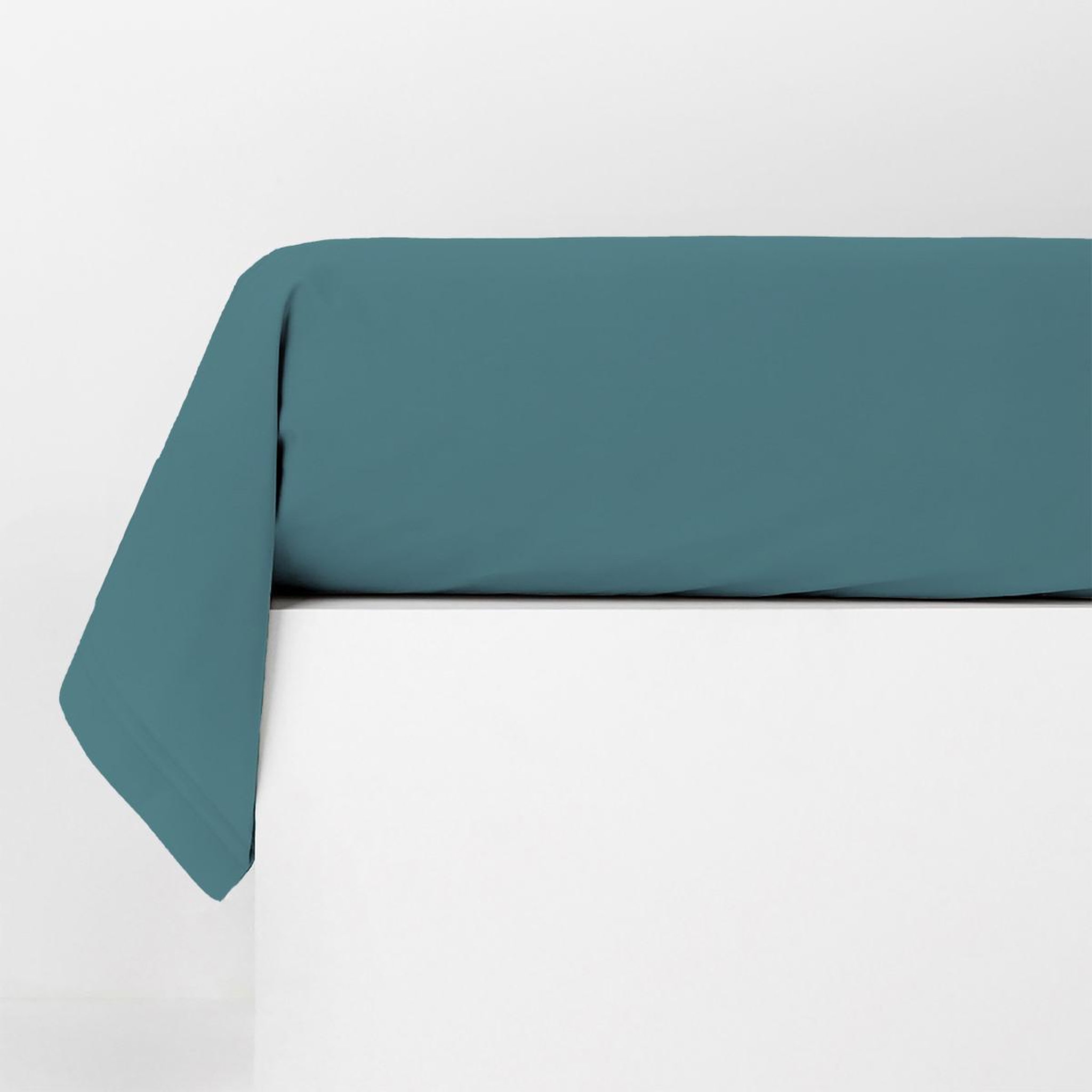 Voir la diapositive 2 : FUTURE HOME Taie traversin en coton 57 fils unie bleu pétrole bleu 85x185cm