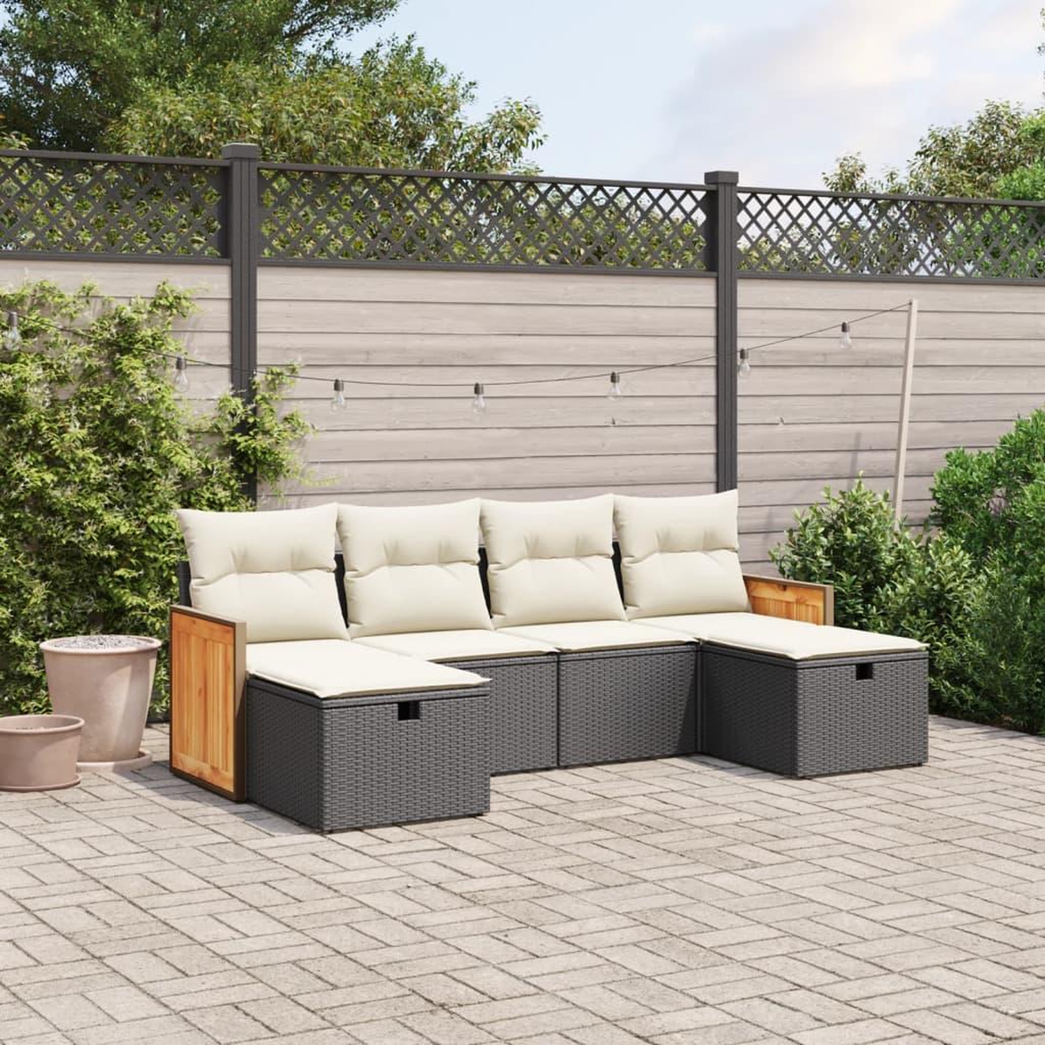VIDAXL Salon de jardin 6 pcs avec coussins noir resine tressee