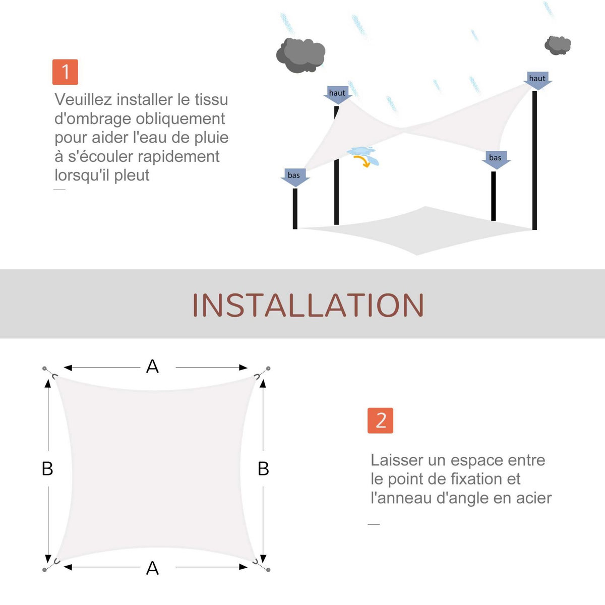 HOMCOM Voile d'ombrage rectangulaire 4 x 6 m toile solaire taud de soleil crème