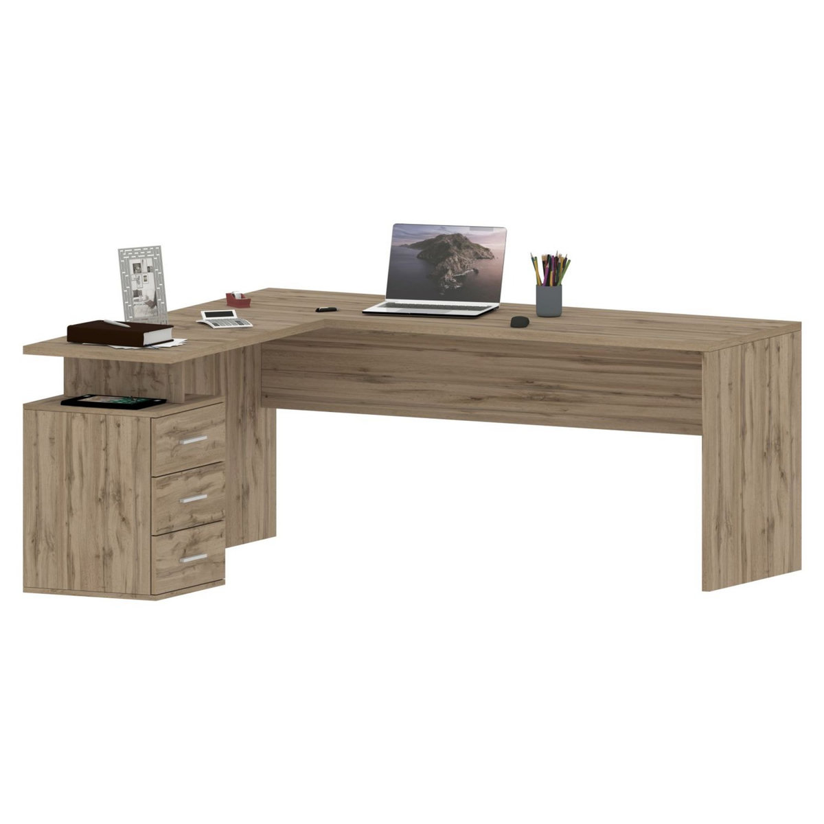 Bureau d'angle droit 3 tiroirs 180 cm VASTO